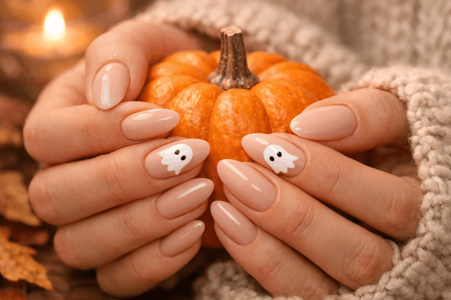 19 Simple Halloween Nails Anyone Can Try at Home 3 cute simple halloween nails with ghost accent design