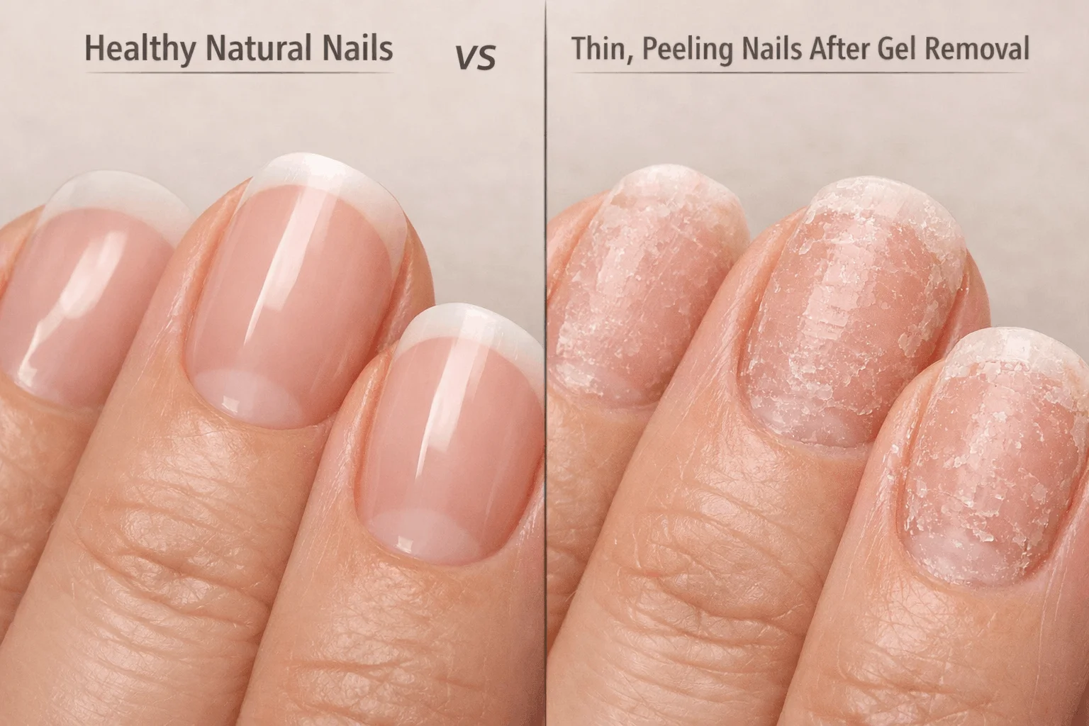 18 Easy Ways on How to Heal Nails After Gel Damage 2 damaged nails after gel polish peeling nail comparison
