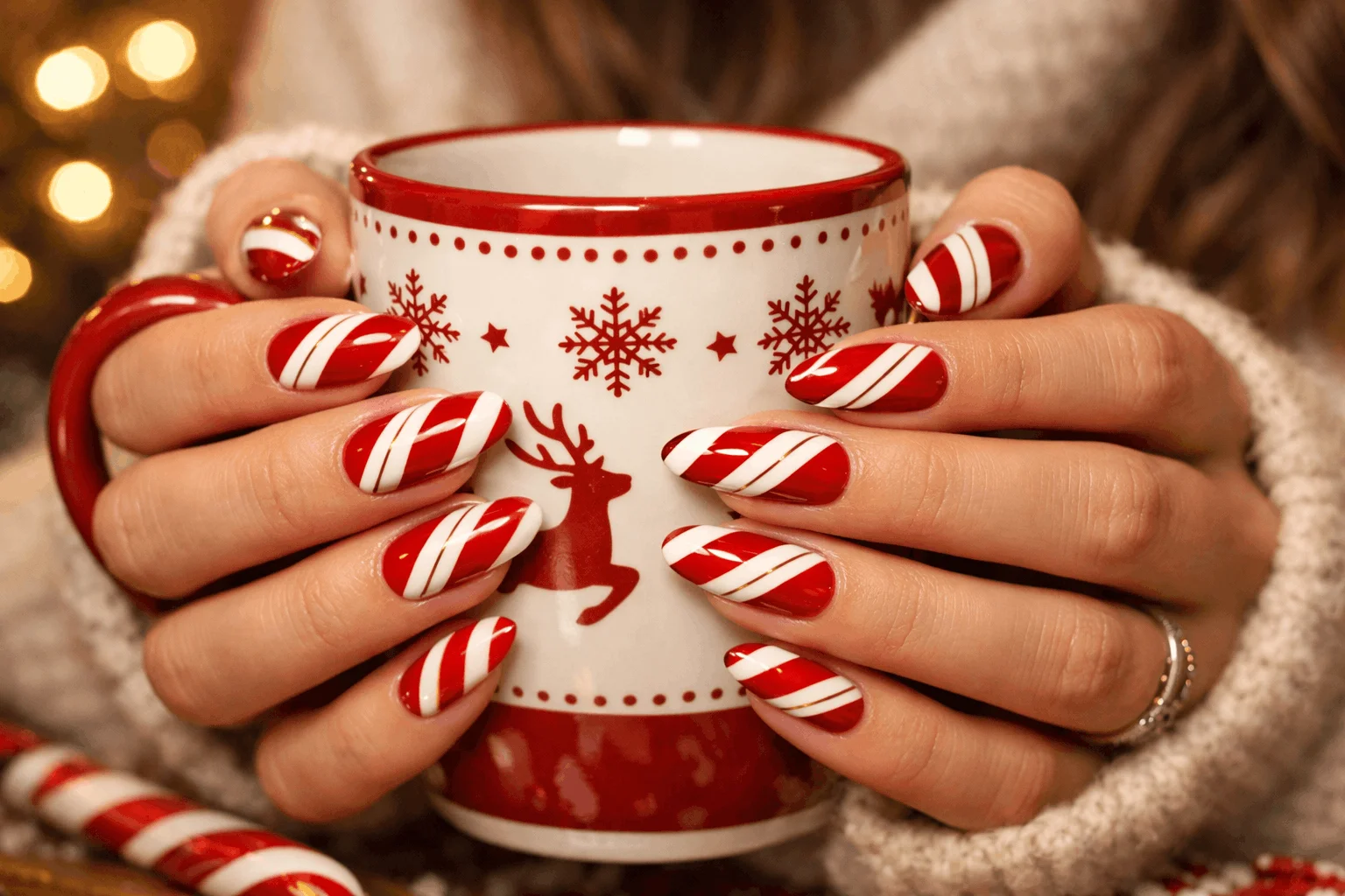 18 Red and White Nails Looks Perfect for Any Season 4 estive candy cane red and white striped nails