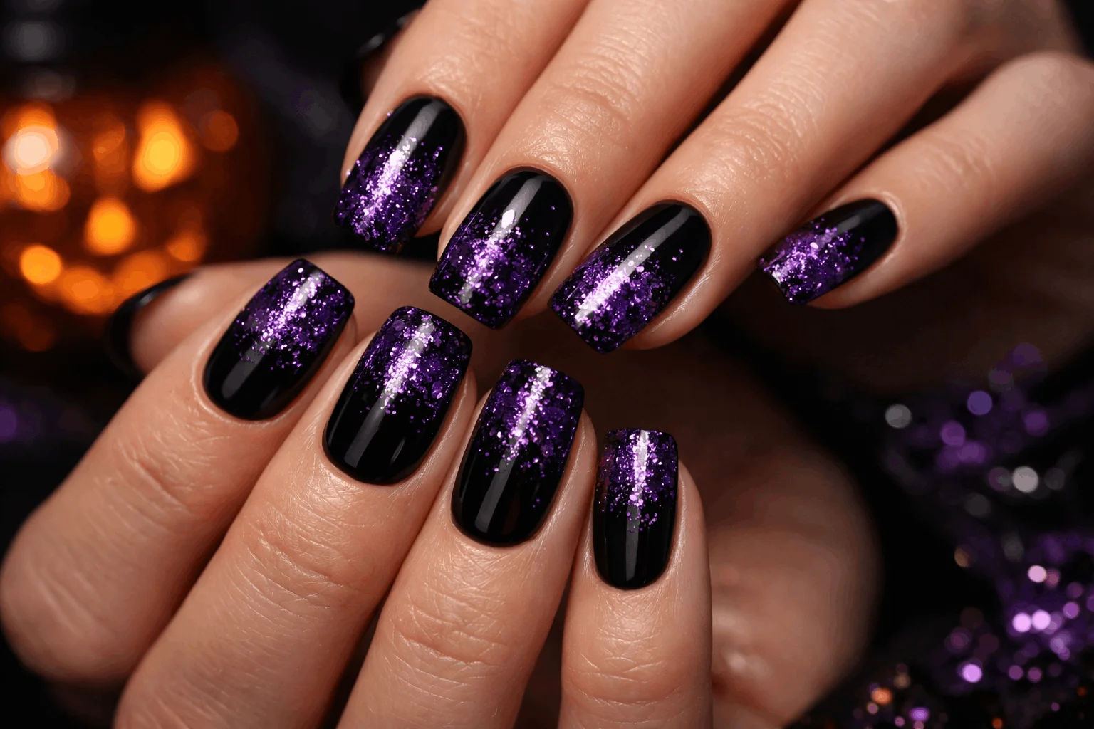 19 Simple Halloween Nails Anyone Can Try at Home 9 glitter cute simple halloween nails manicure