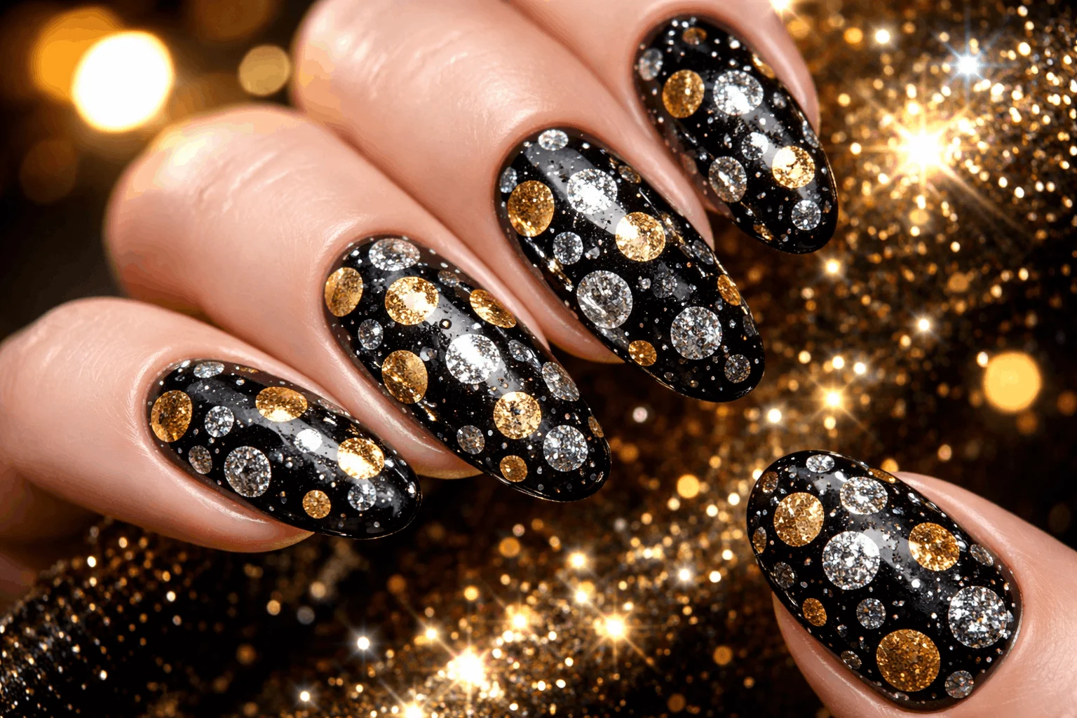 17 Polka Dot Nails That Are Cute & Playful 7 glitter polka dot nails glamorous party design