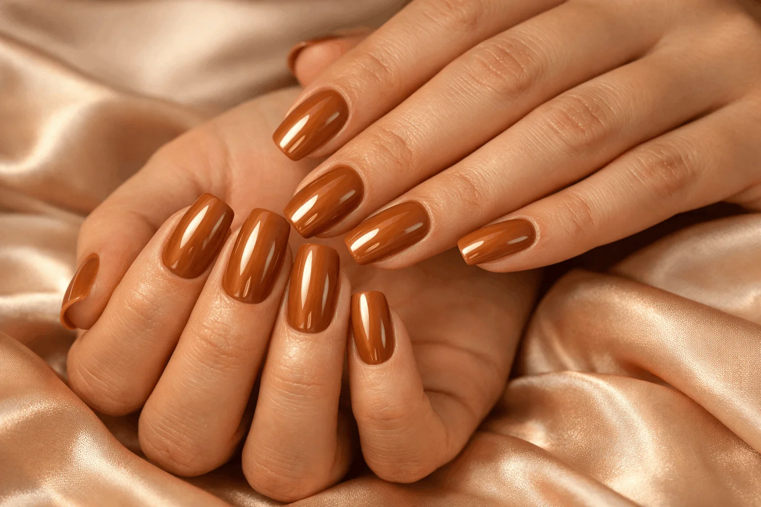 17 Brown Nails Ideas That Feel Rich & Chic 6 glossy caramel brown nails warm chic look