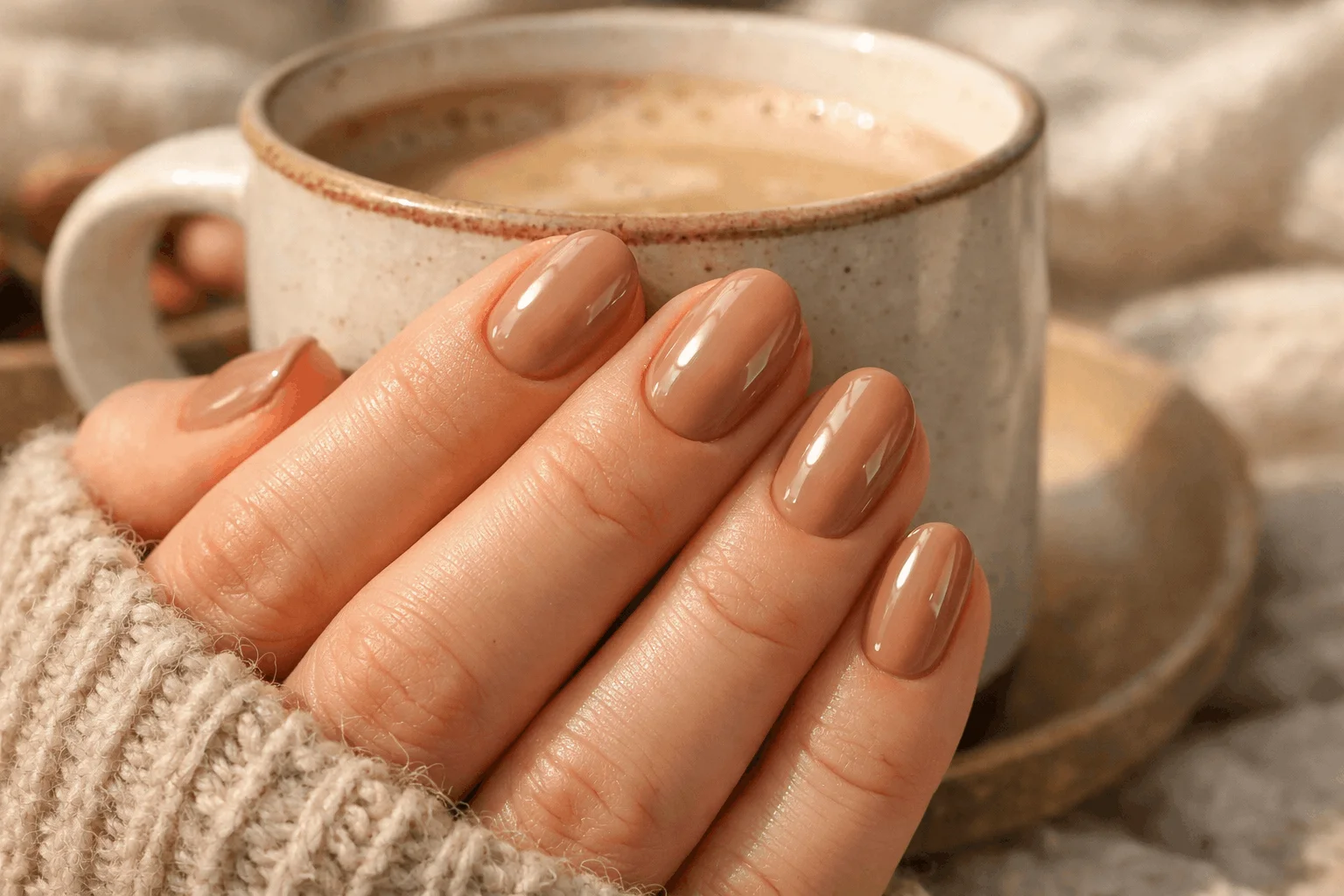 17 Brown Nails Ideas That Feel Rich & Chic 12 glossy latte brown nails soft clean girl aesthetic