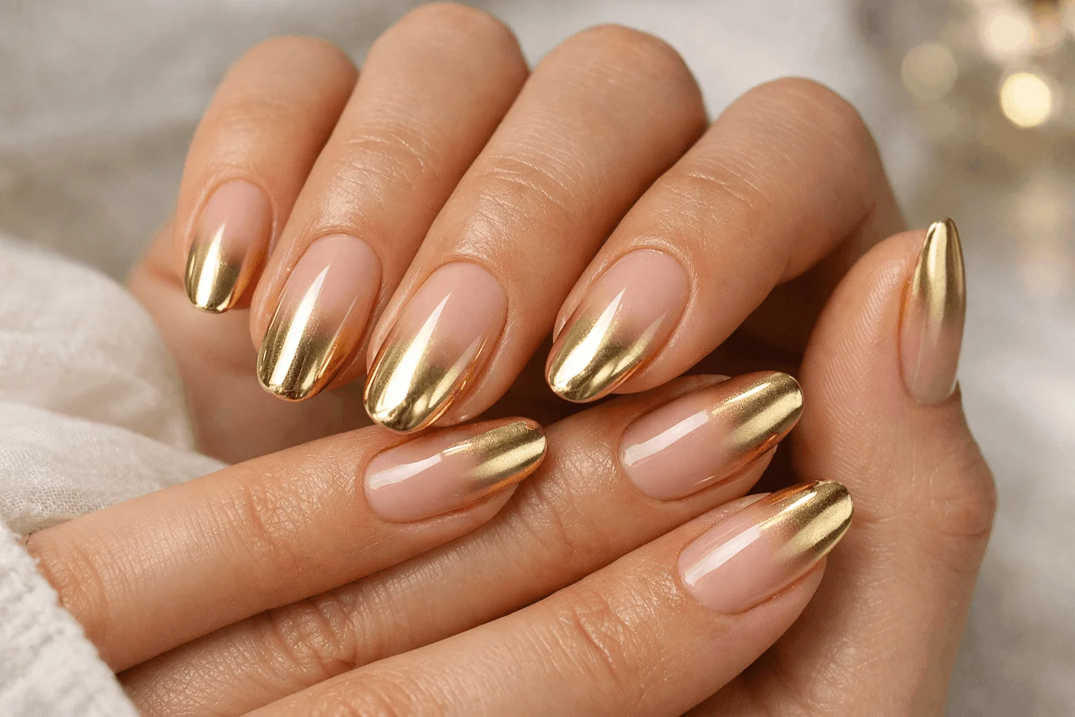 18 Gold Chrome Nails for a Chic Glam Look 6 gold chrome ombre nails gradient nude manicure