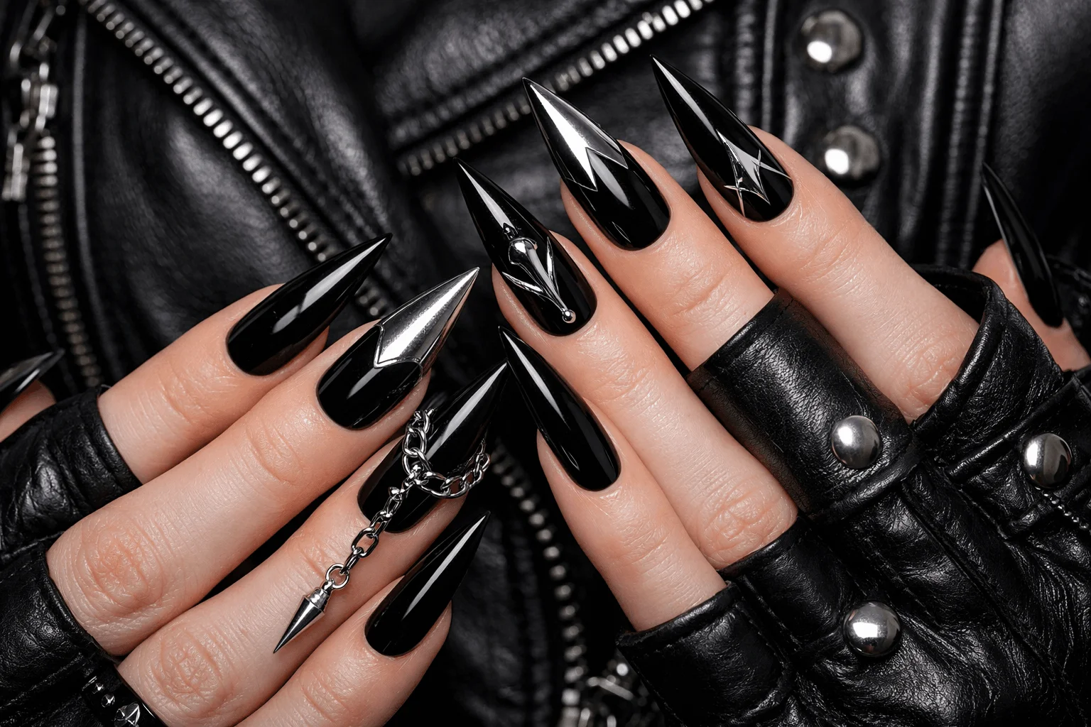 16 Gothic Nails Styles for a Bold Aesthetic 7 gothic stiletto nails sharp edgy black design