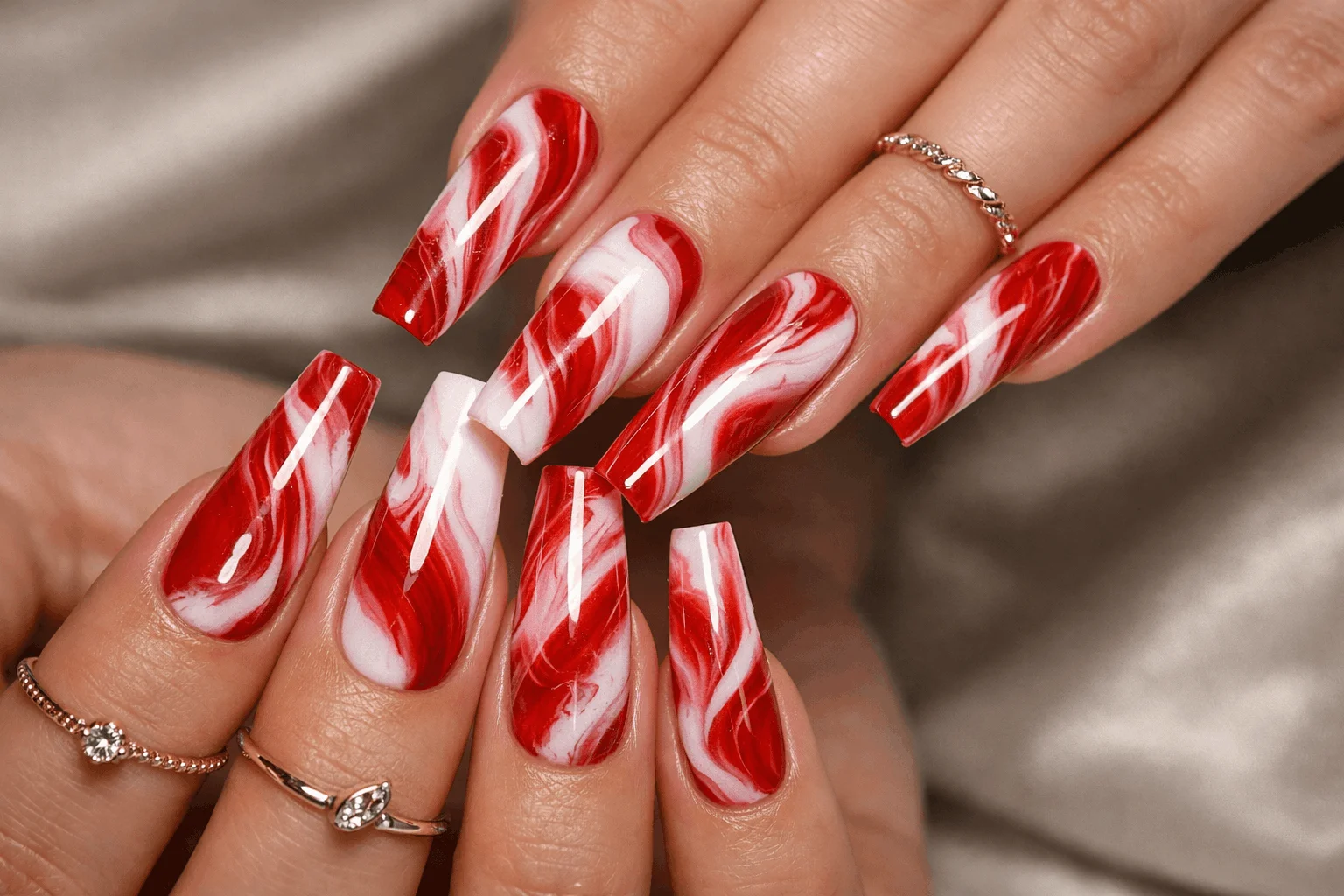 18 Red and White Nails Looks Perfect for Any Season 5 luxury red and white marble acrylic nail design