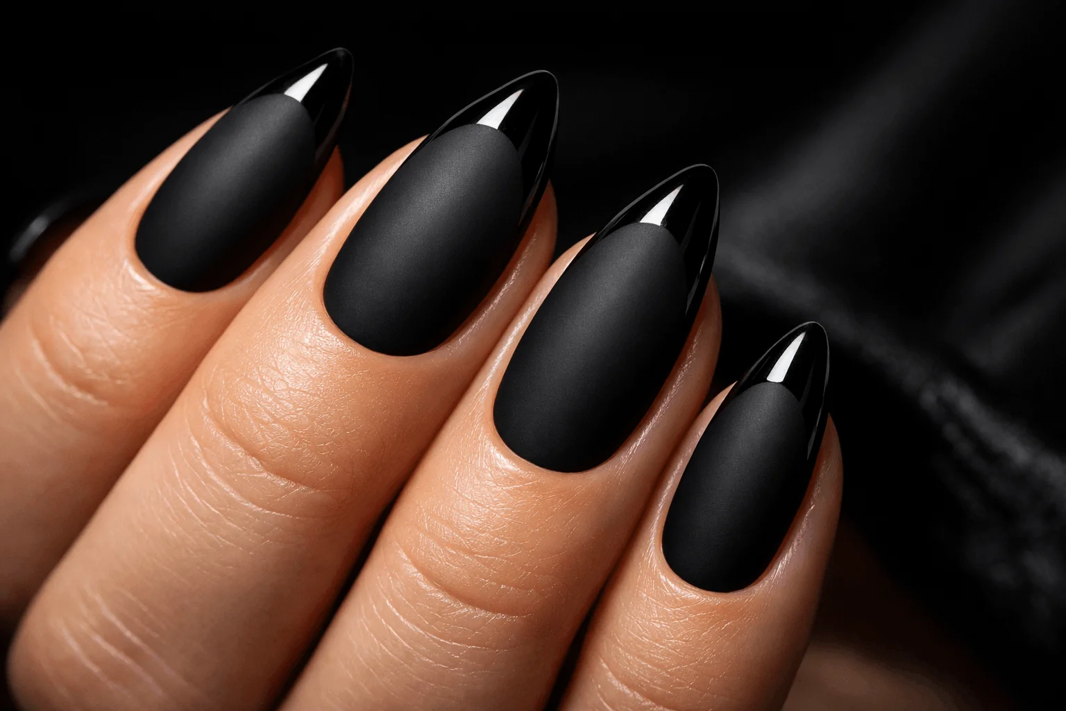 16 Gothic Nails Styles for a Bold Aesthetic 4 matte black gothic nails with glossy tips design