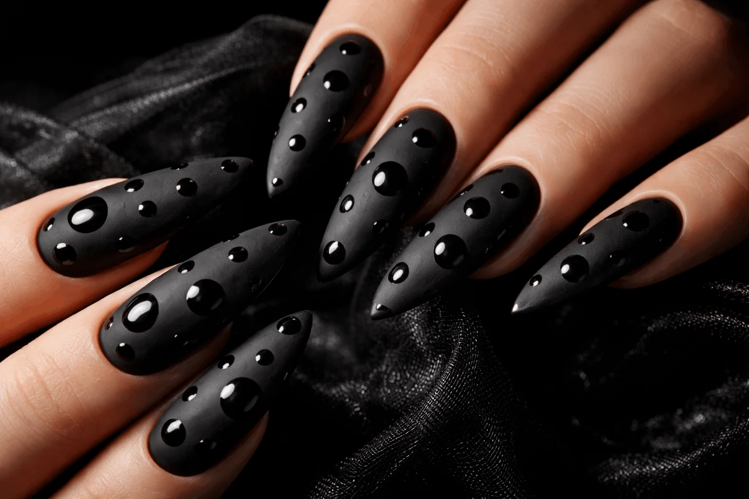 17 Polka Dot Nails That Are Cute & Playful 6 matte polka dot nails with glossy dots contrast