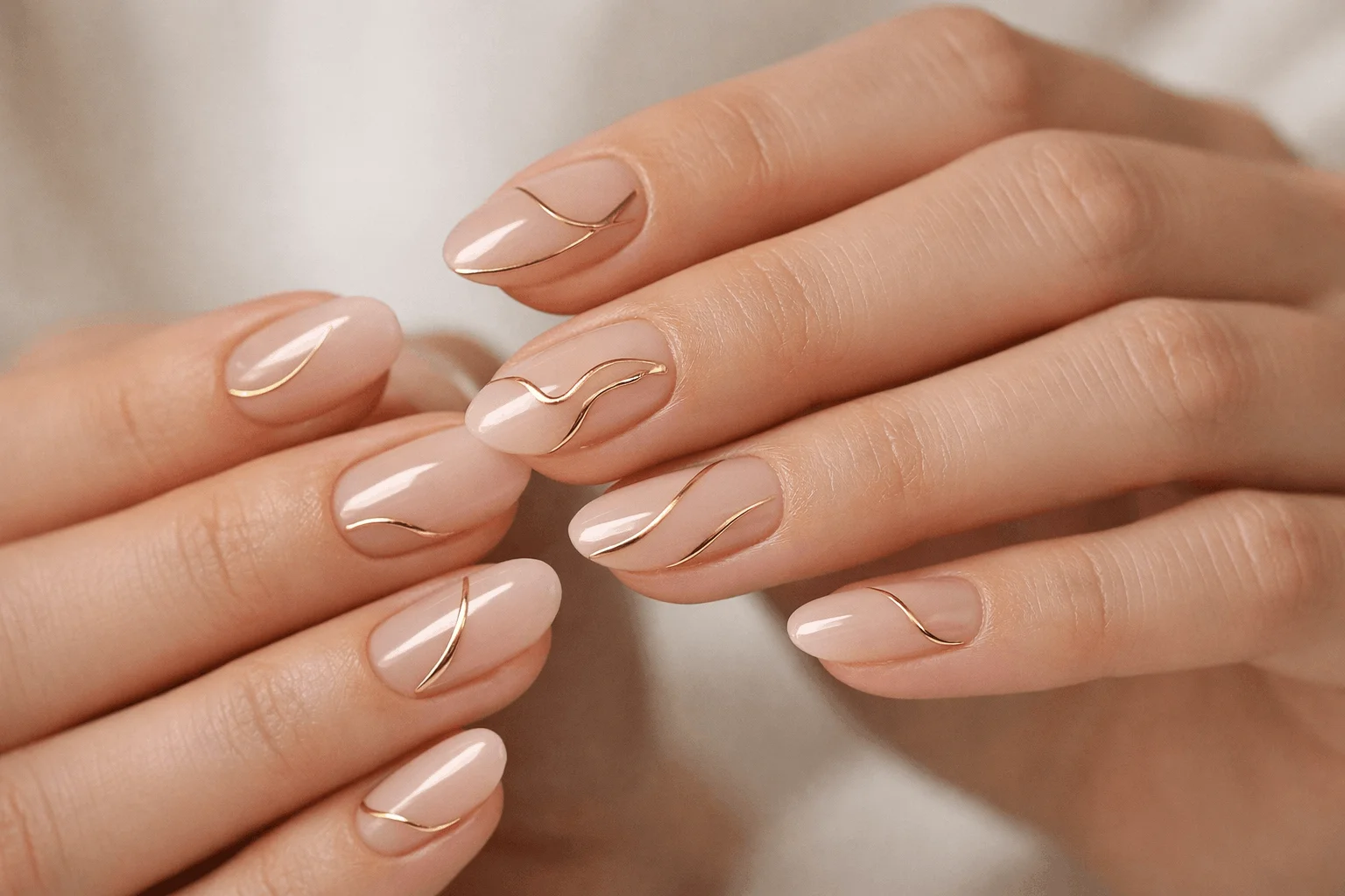 18 Gold Chrome Nails for a Chic Glam Look 9 minimal gold chrome line art nails nude base