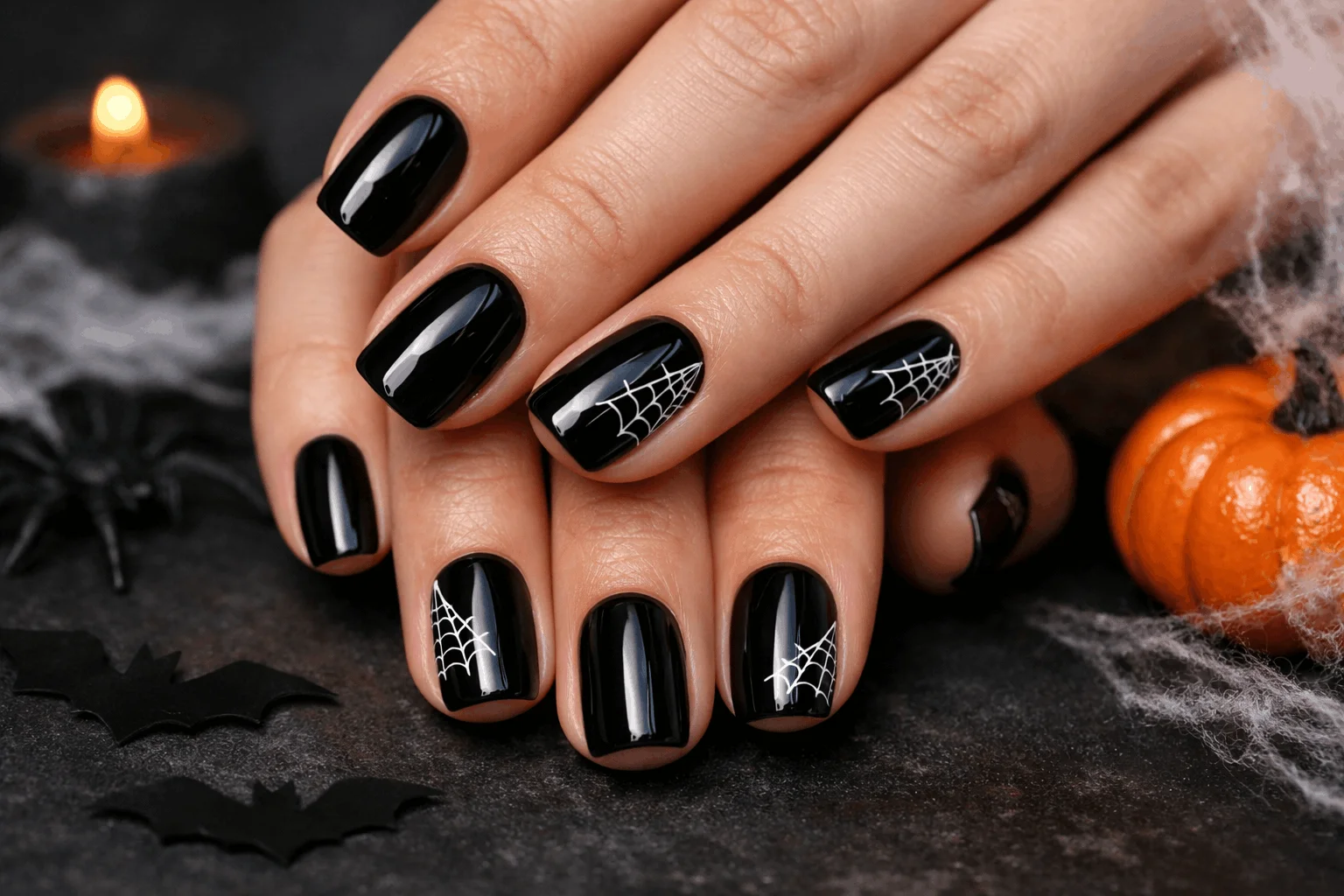 19 Simple Halloween Nails Anyone Can Try at Home 4 minimal spider web simple halloween nails design