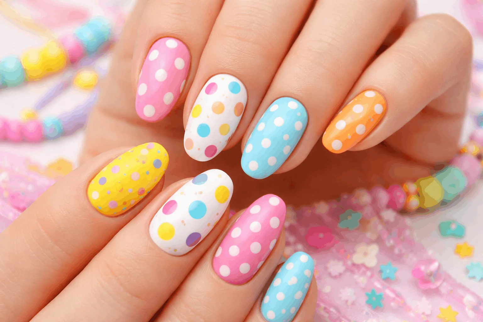 17 Polka Dot Nails That Are Cute & Playful 10 mix and match cute polka dot nails creative style