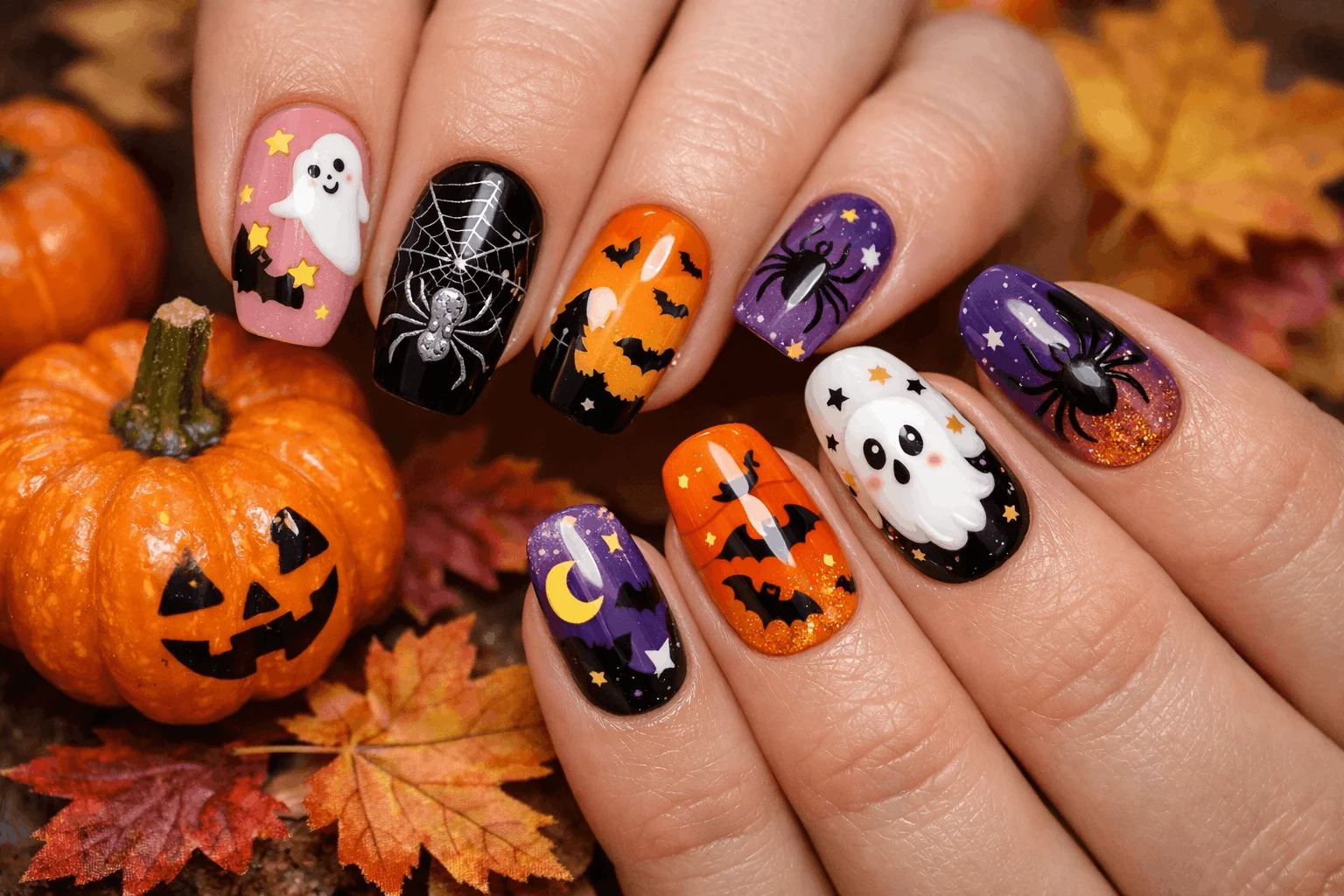 19 Simple Halloween Nails Anyone Can Try at Home 11 mixed cute simple halloween nails designs