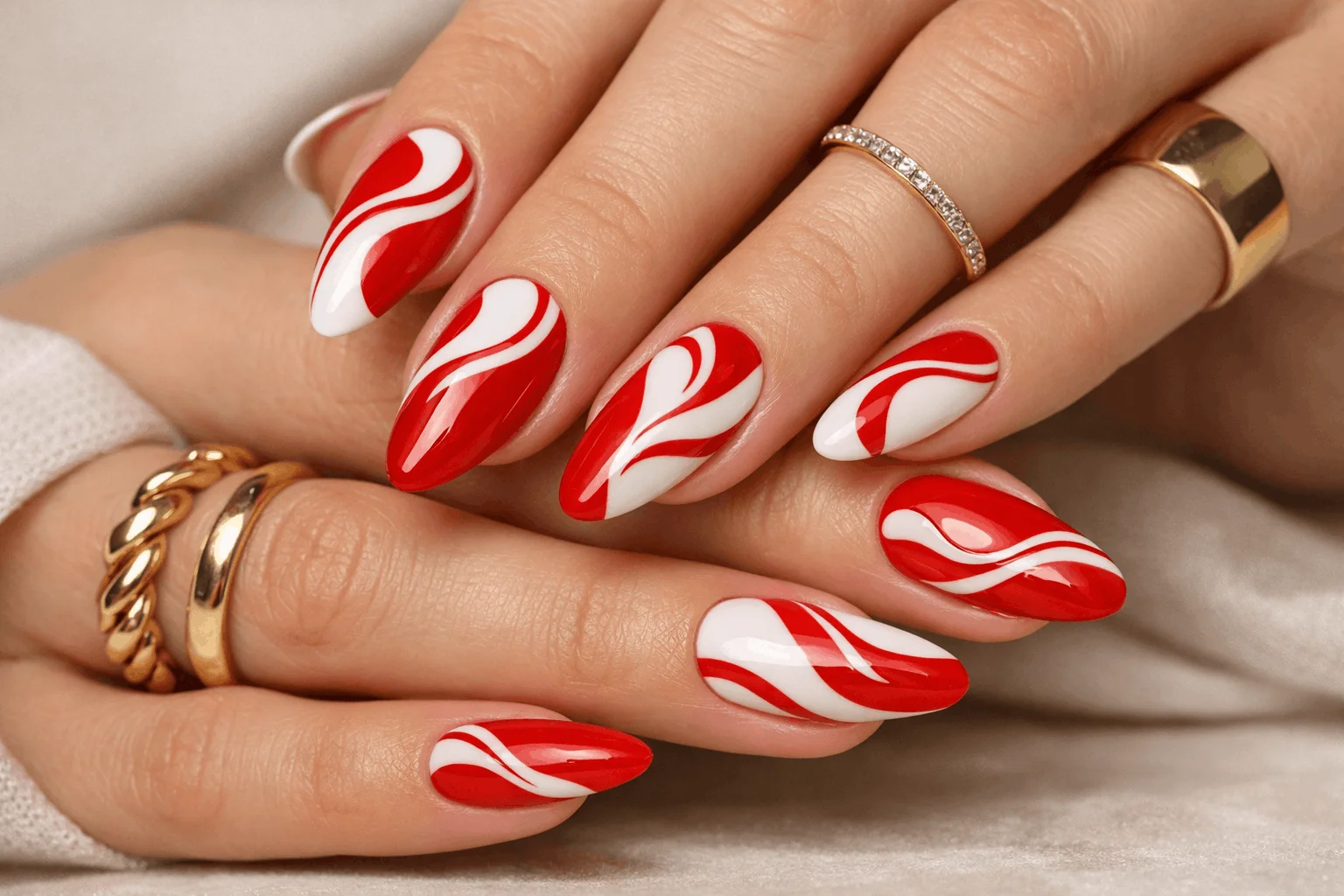 18 Red and White Nails Looks Perfect for Any Season 7 modern abstract red and white swirl nail design