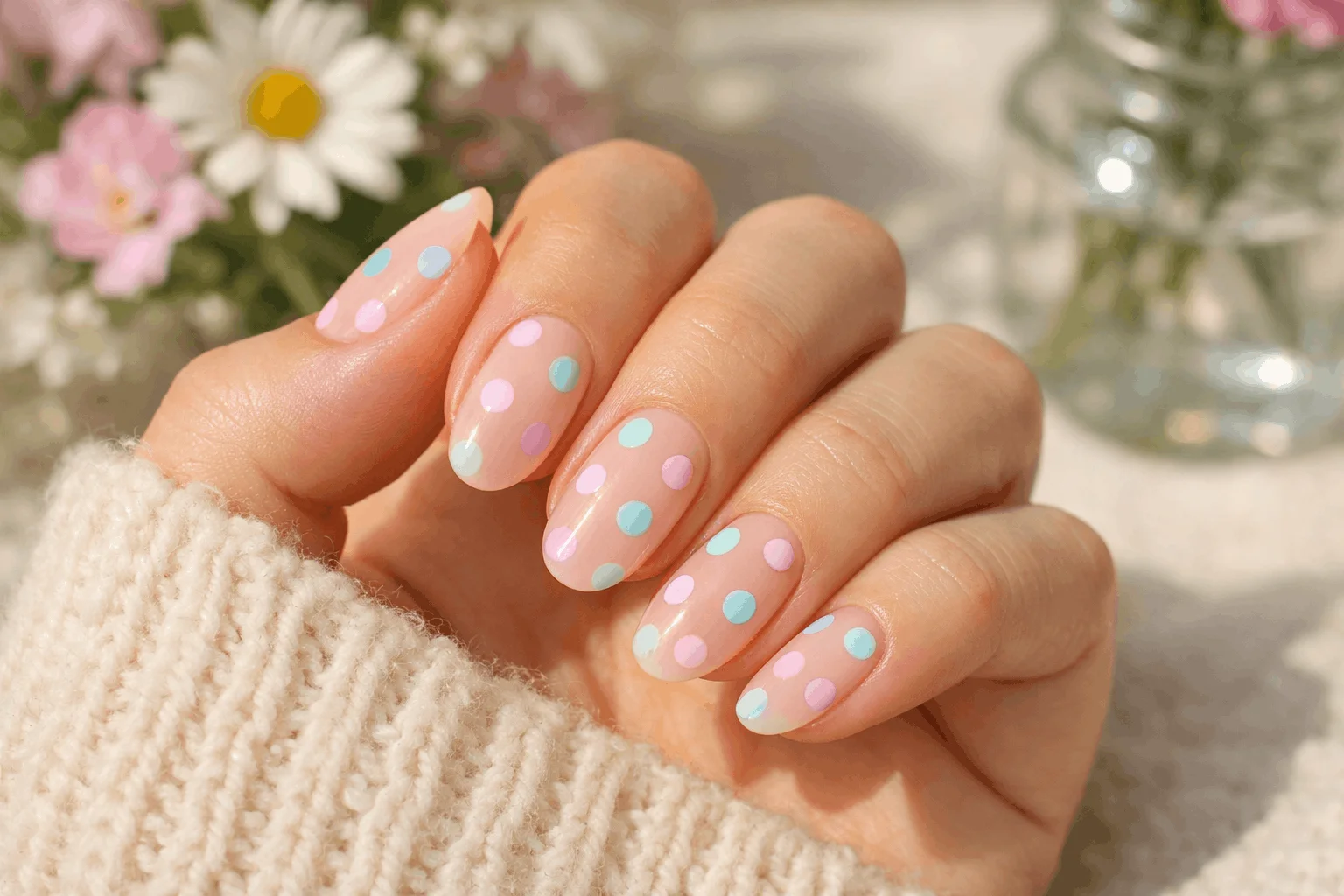 17 Polka Dot Nails That Are Cute & Playful 3 pastel cute polka dot nails soft spring design