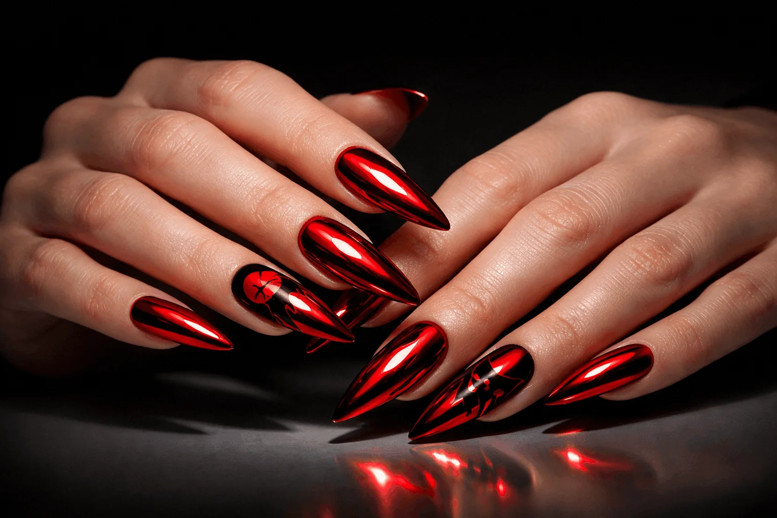 18 Red Halloween Nails for a Bold Spooky Look 11 red chrome halloween nails bold shiny manicure