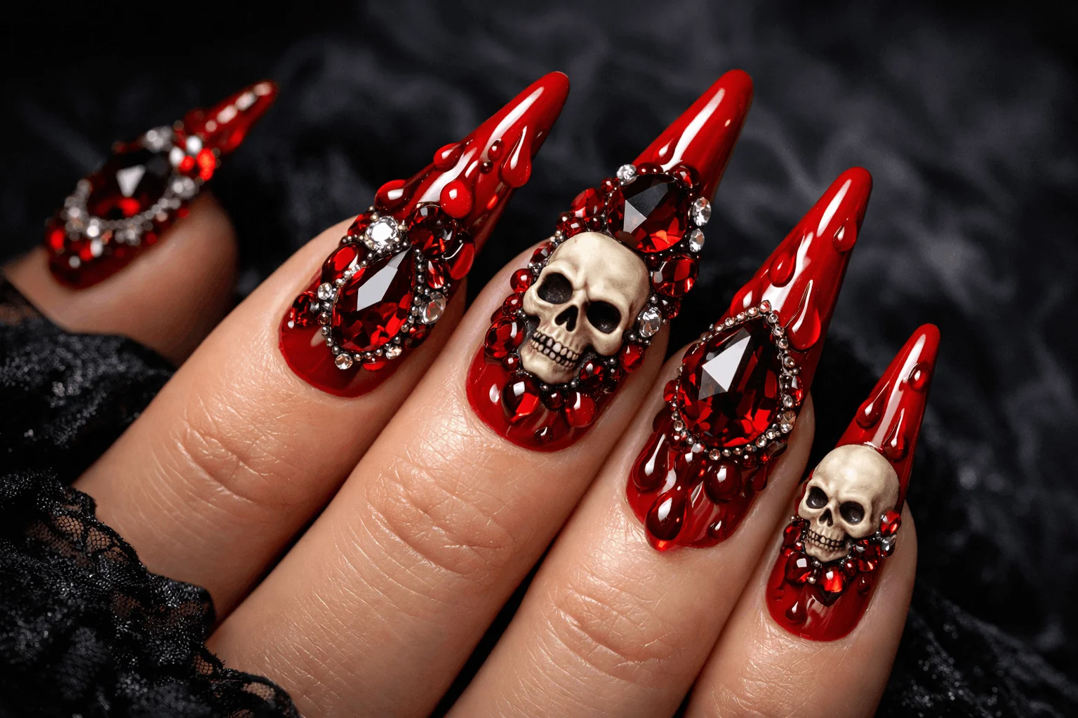 18 Red Halloween Nails for a Bold Spooky Look 10 red halloween nails acrylic with 3d spooky art