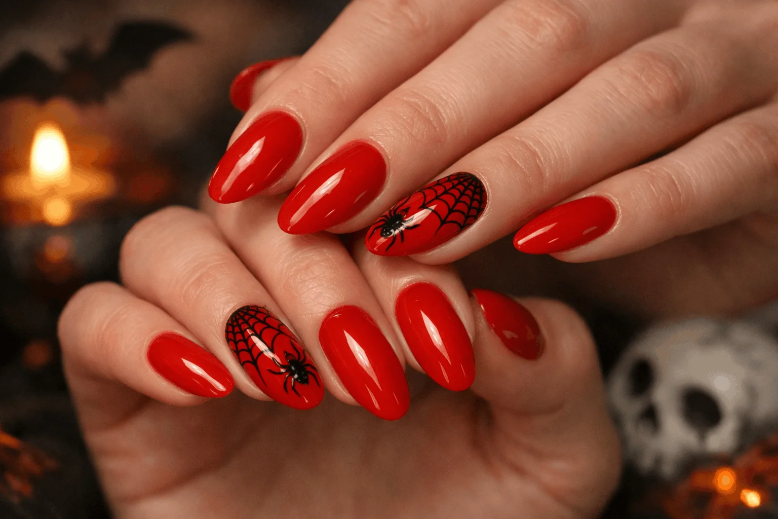 18 Red Halloween Nails for a Bold Spooky Look 9 red halloween nails with spider web design