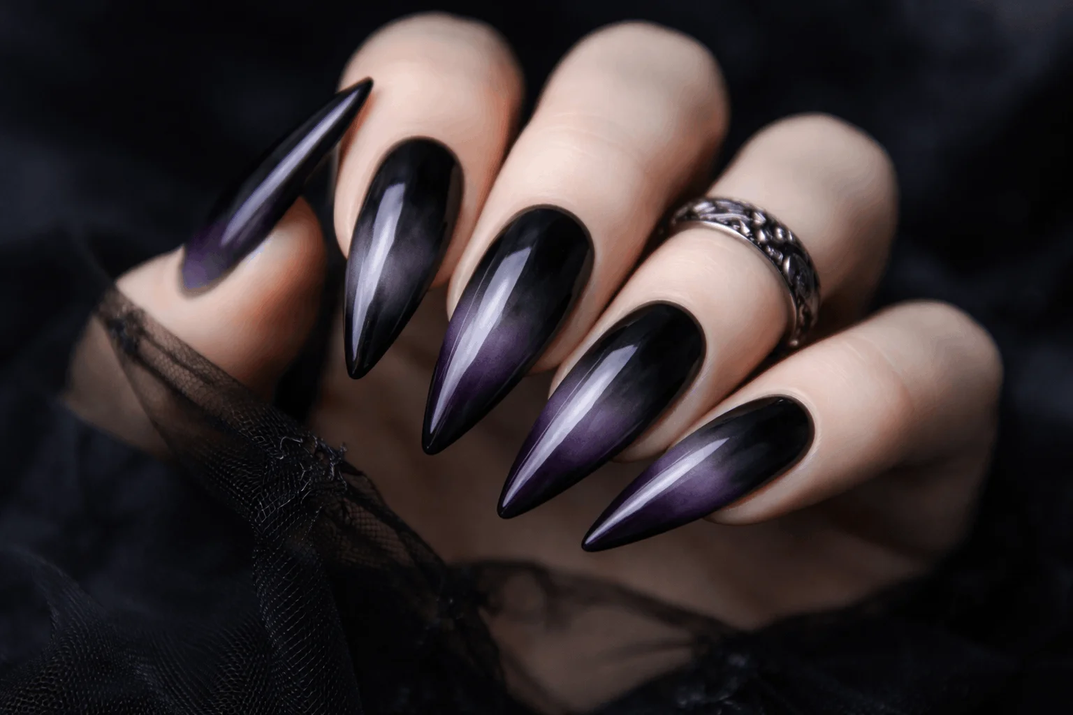 16 Gothic Nails Styles for a Bold Aesthetic 12 smoky ombre gothic nails dark gradient manicure
