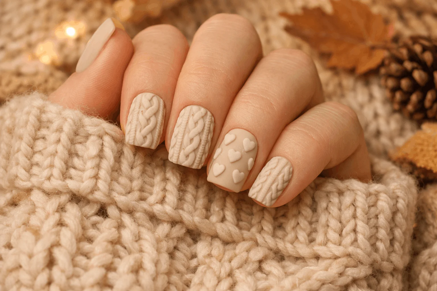 17 November Nails Designs That Stand Out 9 sweater texture november acrylic nails cozy fall design