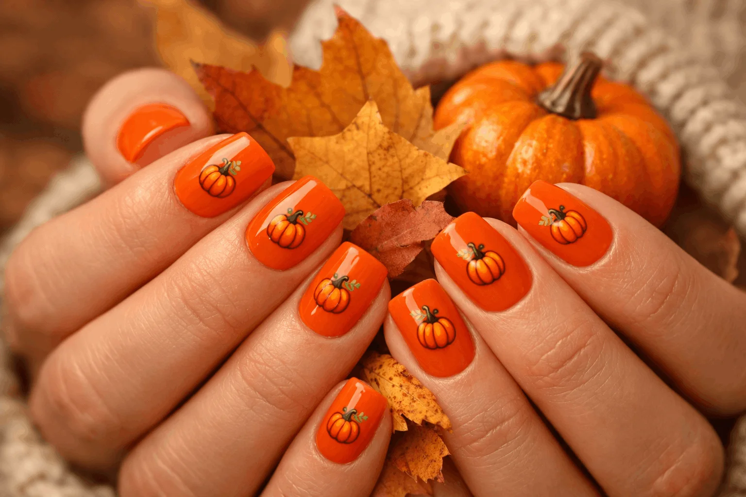 19 Simple Halloween Nails Anyone Can Try at Home 5 tiny pumpkin cute simple halloween nails manicure