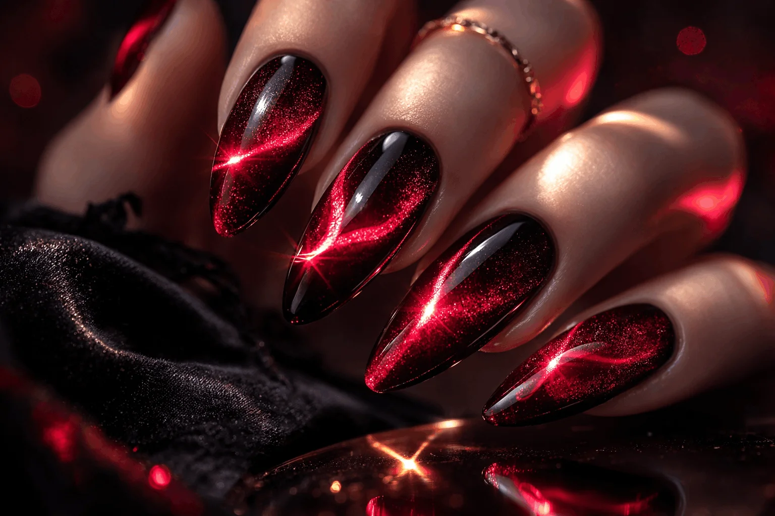 17 Vampire Nails That Look Dark, Bold and Chic 8 velvet cat eye vampire nails shimmering dark manicure