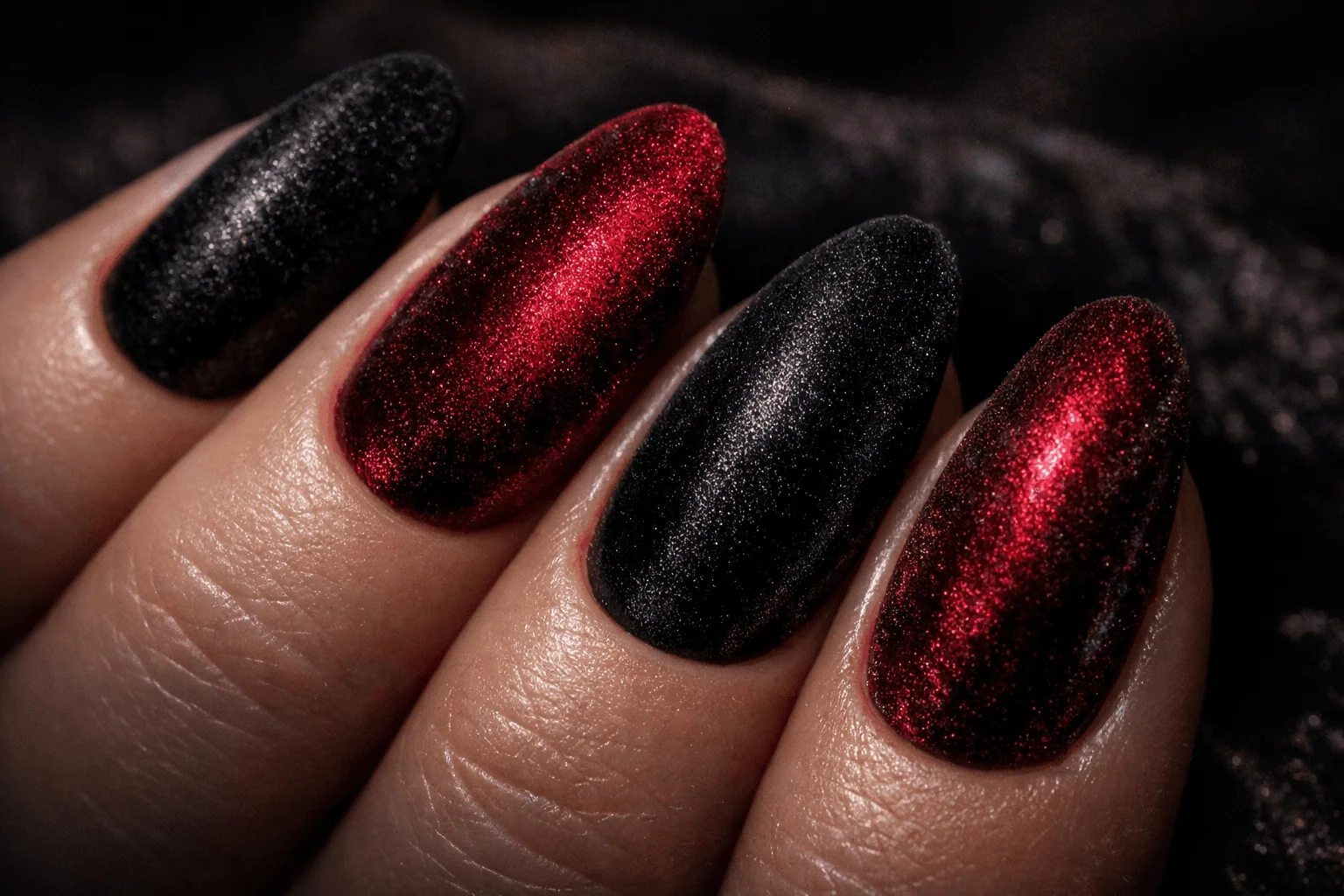 16 Gothic Nails Styles for a Bold Aesthetic 8 velvet gothic nails dark shimmering luxury style