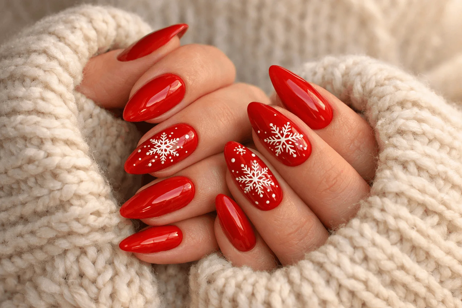 18 Red and White Nails Looks Perfect for Any Season 10 winter red nails with white snowflake nail art
