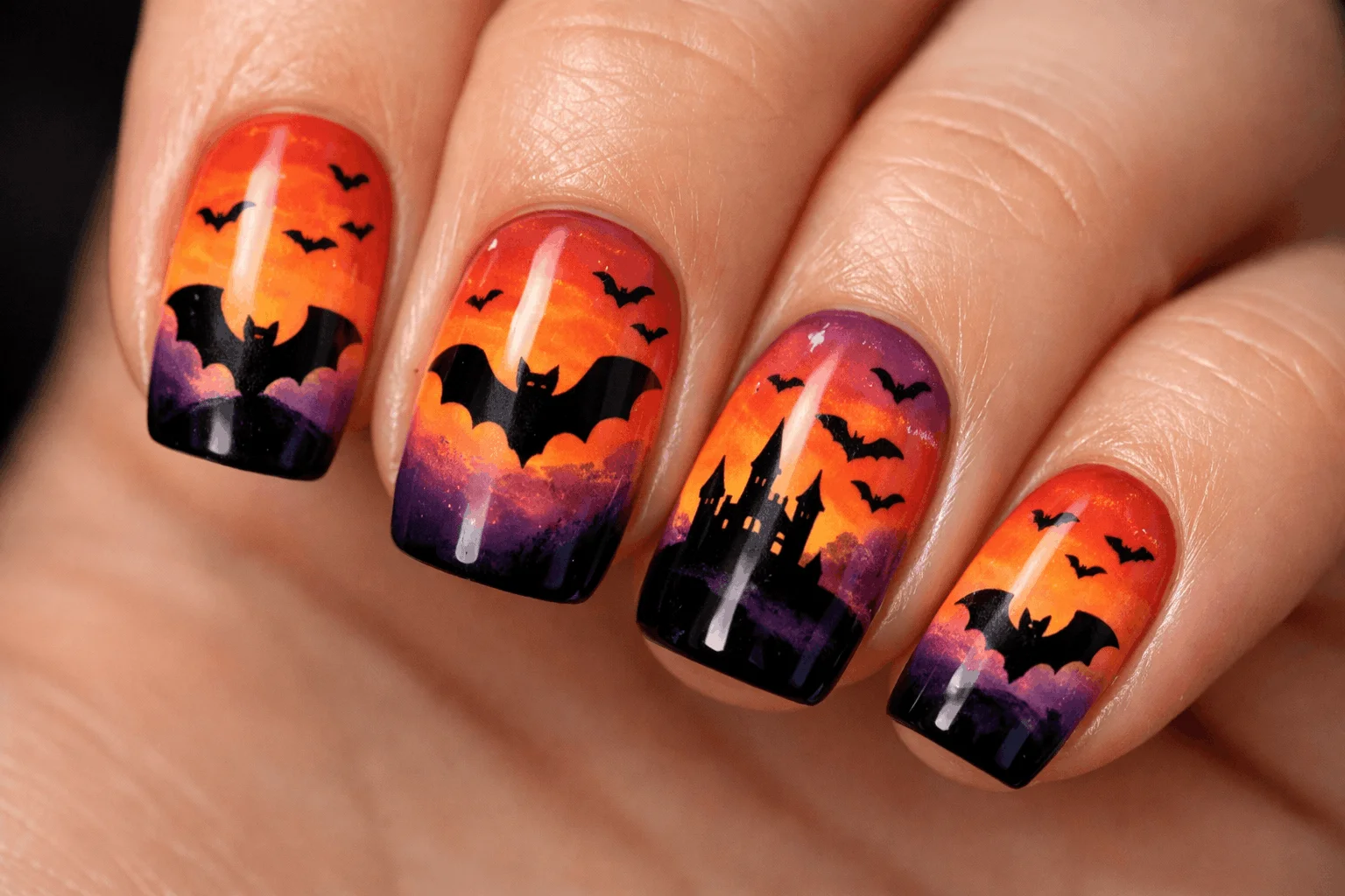 12 Spooky Halloween Nails That Scream Creepy Chic 12 Bat silhouette spooky halloween nails
