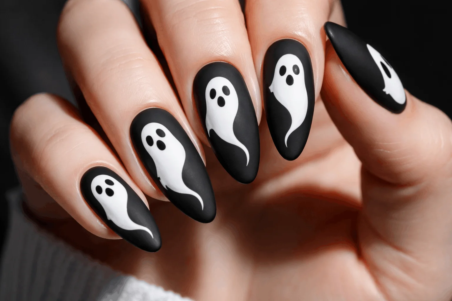 13 Ghost Nails Looks That Are Trending Right Now 8 Black and white ghost nails with bold contrast
