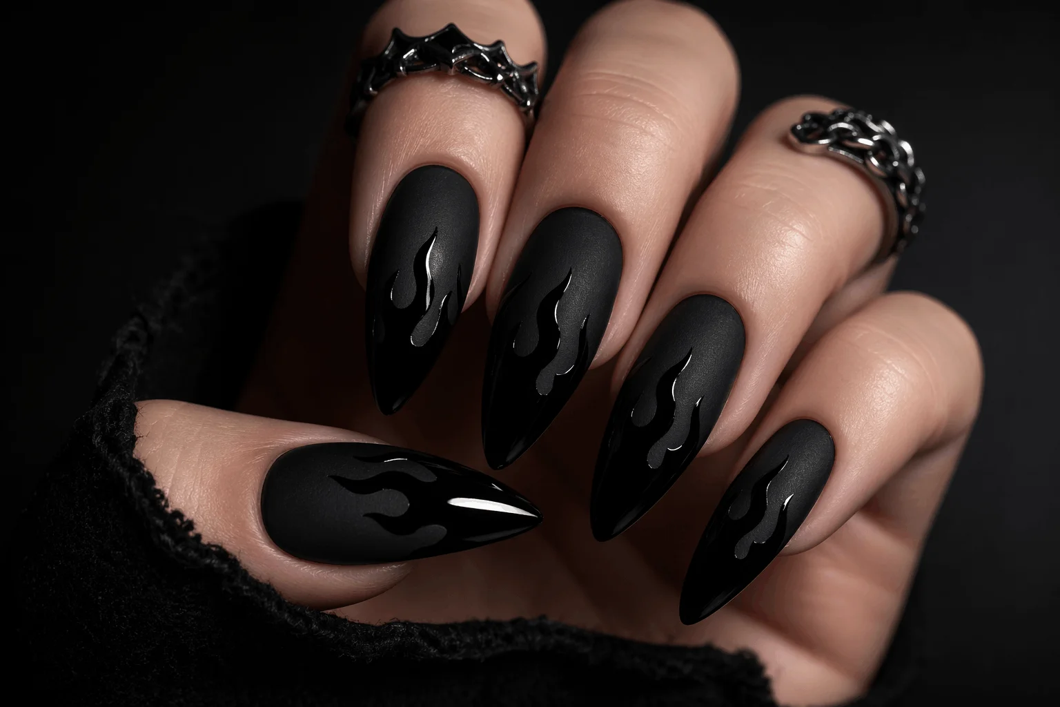 12 Witchy Nails That Feel Pure Dark Magic 12 Black flame dark witch nails edgy design