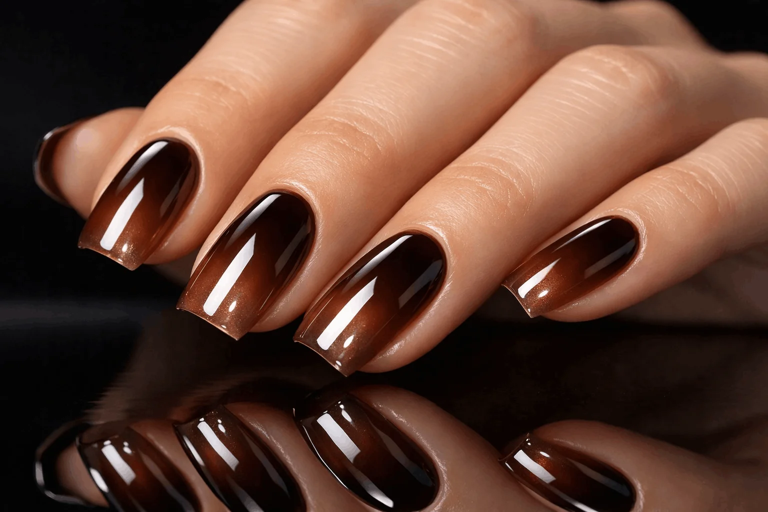 19 Brown Ombre Nails That Elevate Your Style 4 Brown ombre gel nails with shiny glossy finish