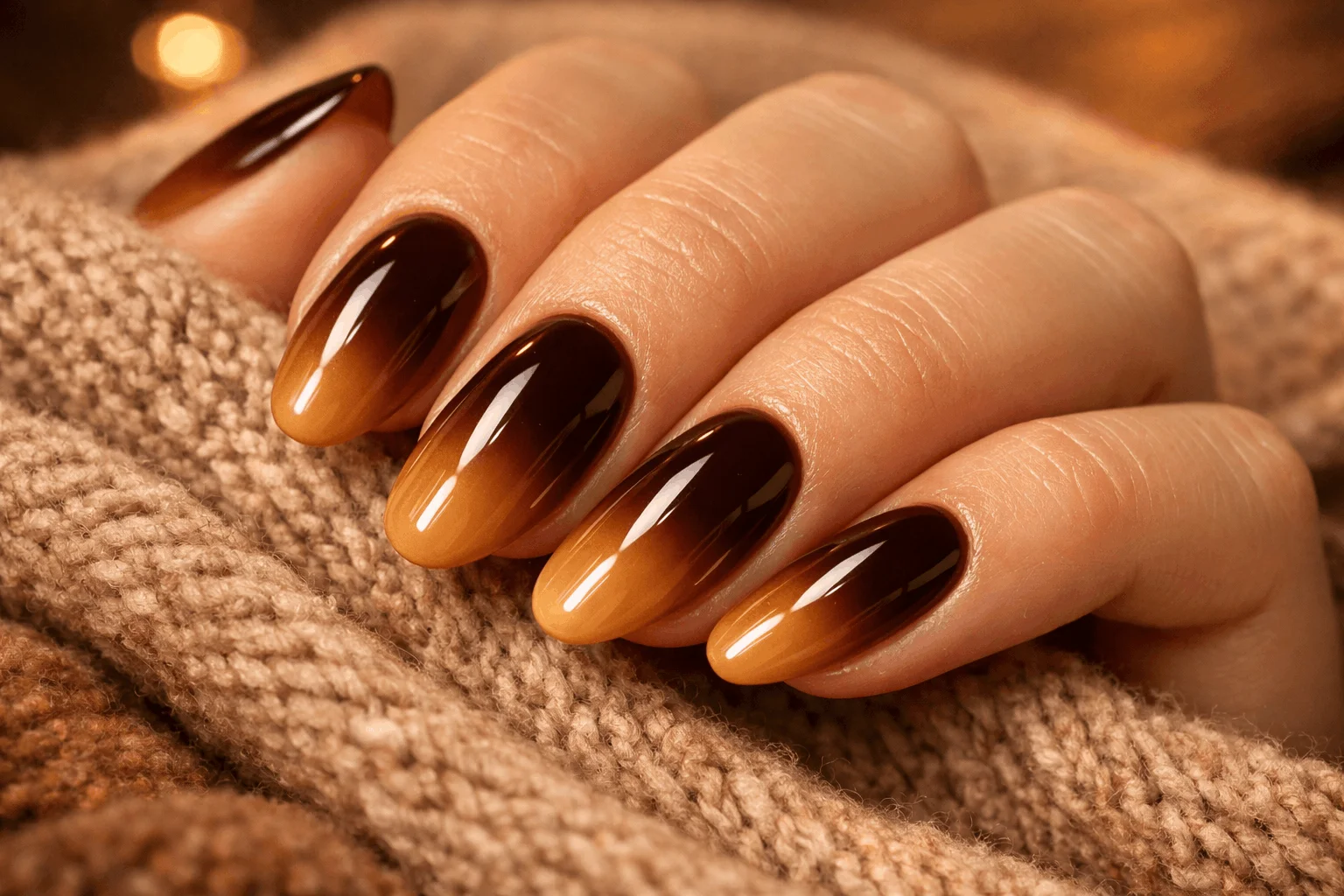 19 Brown Ombre Nails That Elevate Your Style 3 Chocolate brown ombre nail with glossy finish