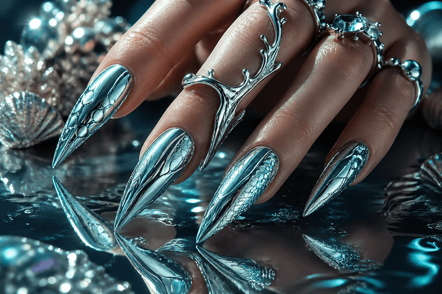 10 Mermaid Nails You Need for a Magical Glow Up 8 Chrome mermaid nails with mirror shine