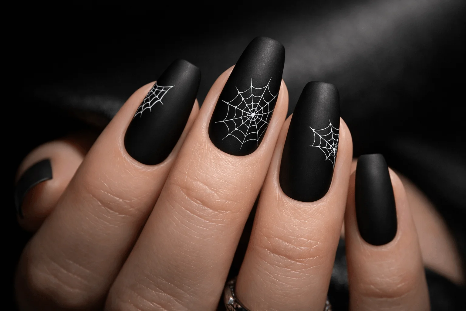12 Spooky Halloween Nails That Scream Creepy Chic 4 Creepy halloween nails with matte black spider web design