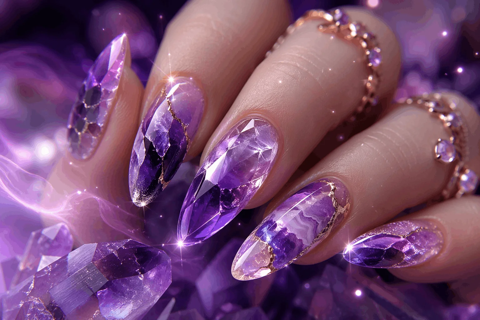12 Witchy Nails That Feel Pure Dark Magic 8 Crystal inspired witchy nails with amethyst design