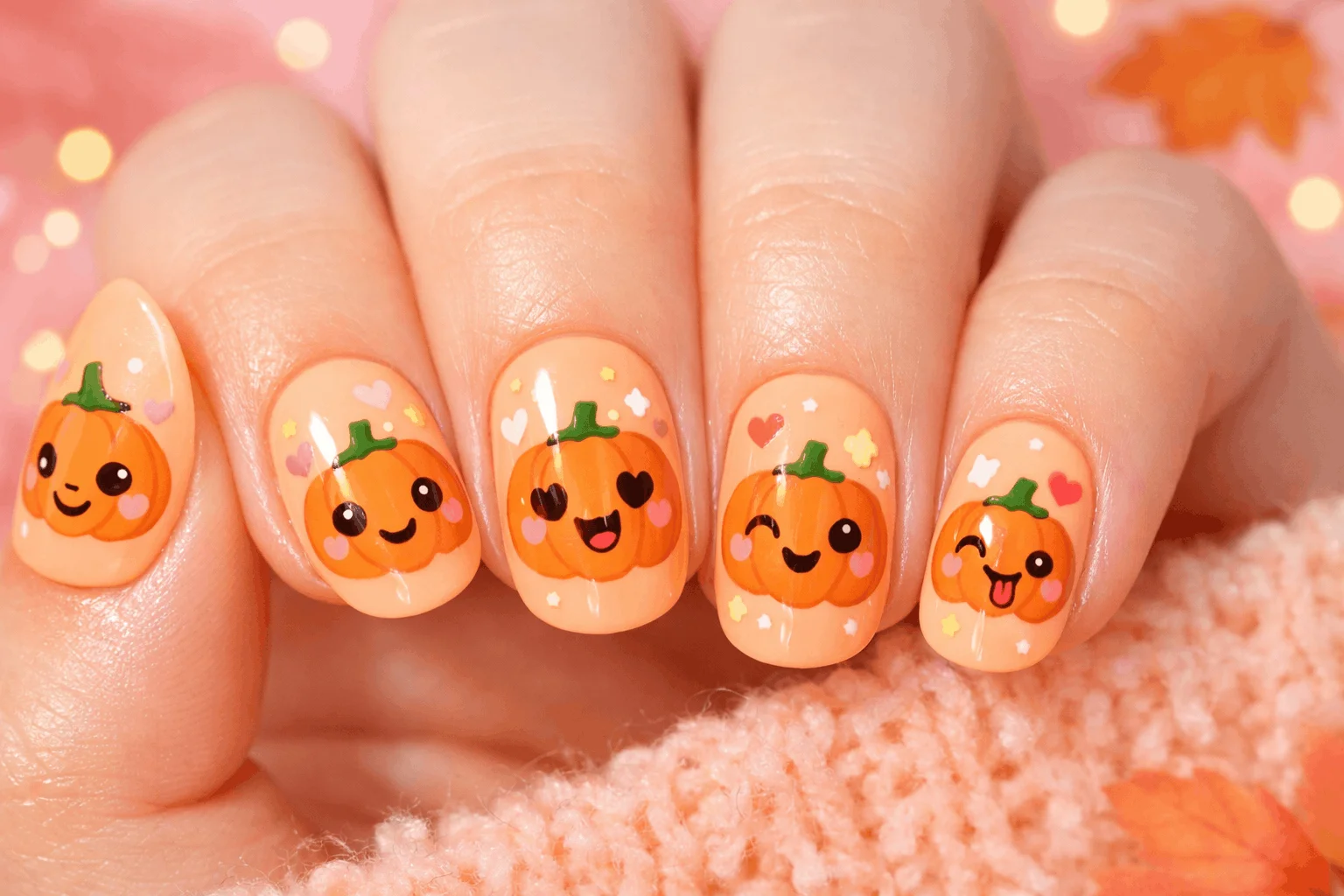 11 Trendy Pumpkin Nails for a Chic Fall Vibe 4 Cute pumpkin nail art with playful cartoon design