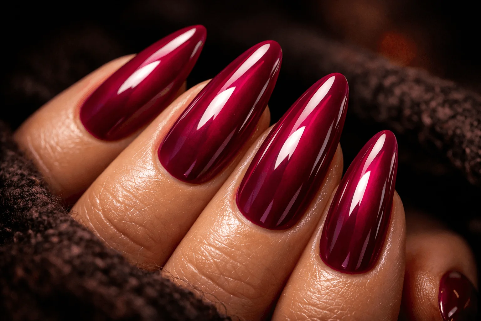 11 Pink Autumn Nails That Are Soft & Stunning 6 Dark pink fall nails with glossy bold look