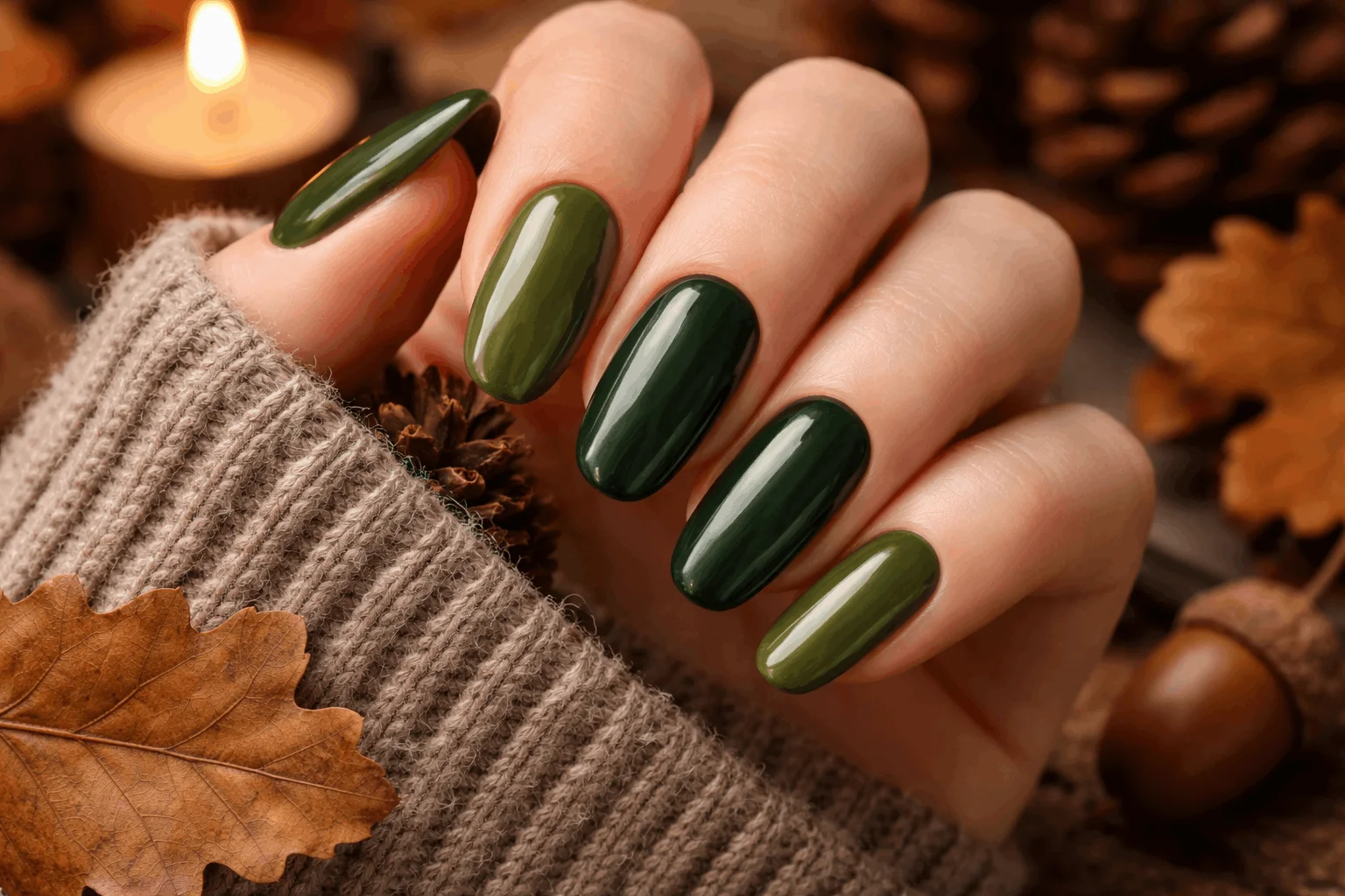 11 Olive Green Fall Nails You’ll Want Now 10 Forest green and olive green fall nails mix design