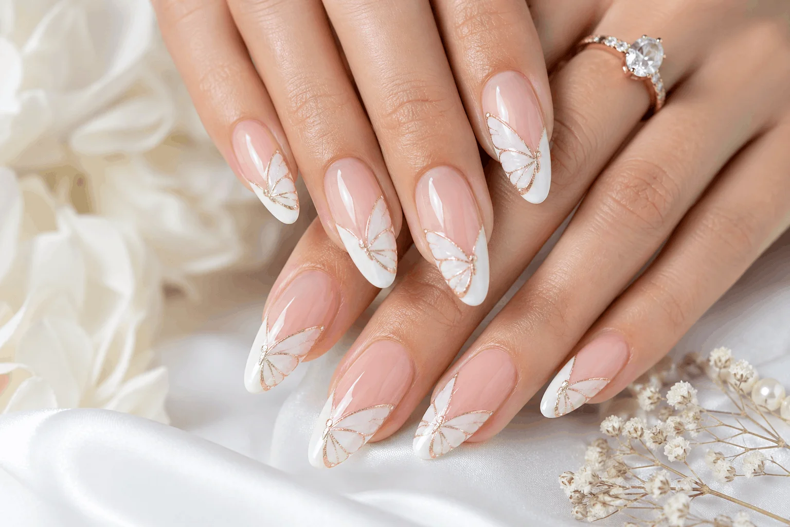 10 Butterfly Nails Designs You’ll Want This Season 7 French tip nails with butterfly wing nail art design