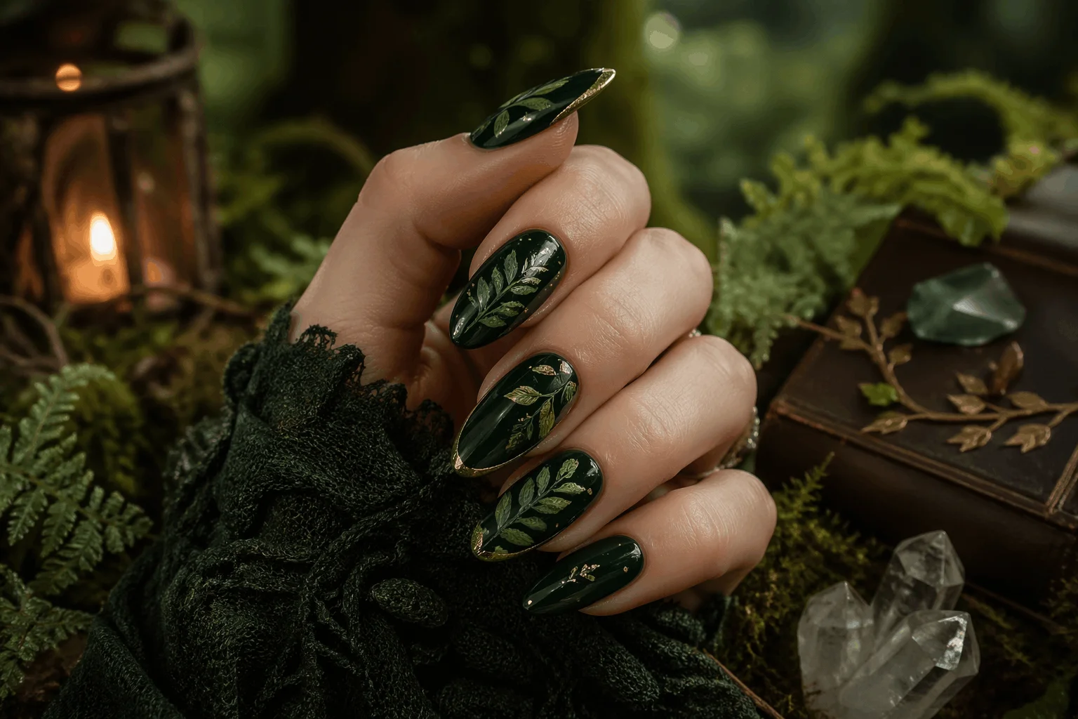 12 Witchy Nails That Feel Pure Dark Magic 11 Green enchanted forest witchy nails aesthetic