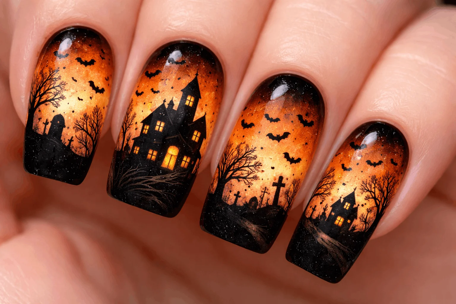 12 Spooky Halloween Nails That Scream Creepy Chic 6 Haunted house spooky halloween nails design