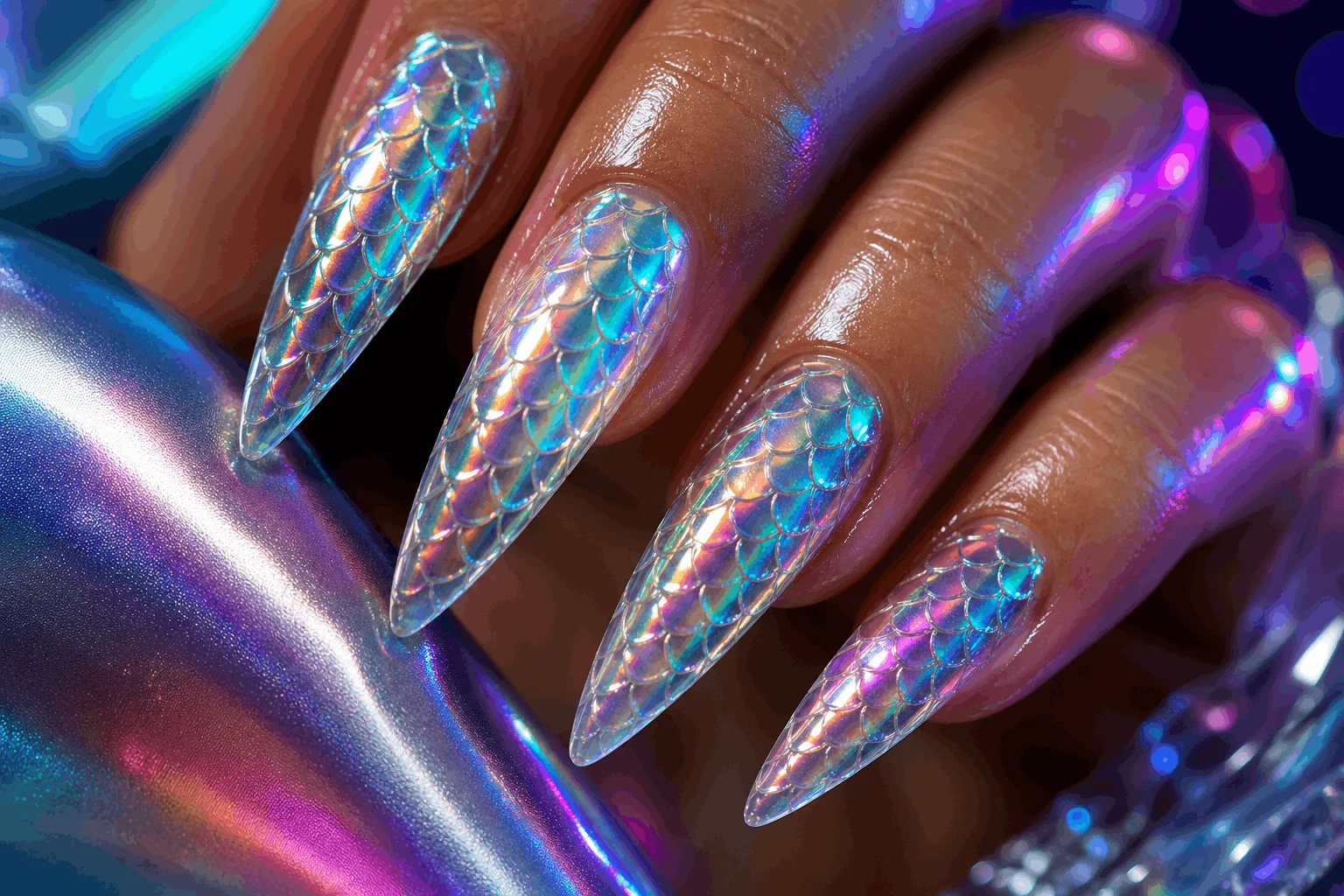 10 Mermaid Nails You Need for a Magical Glow Up 10 Holographic mermaid nails with rainbow shine