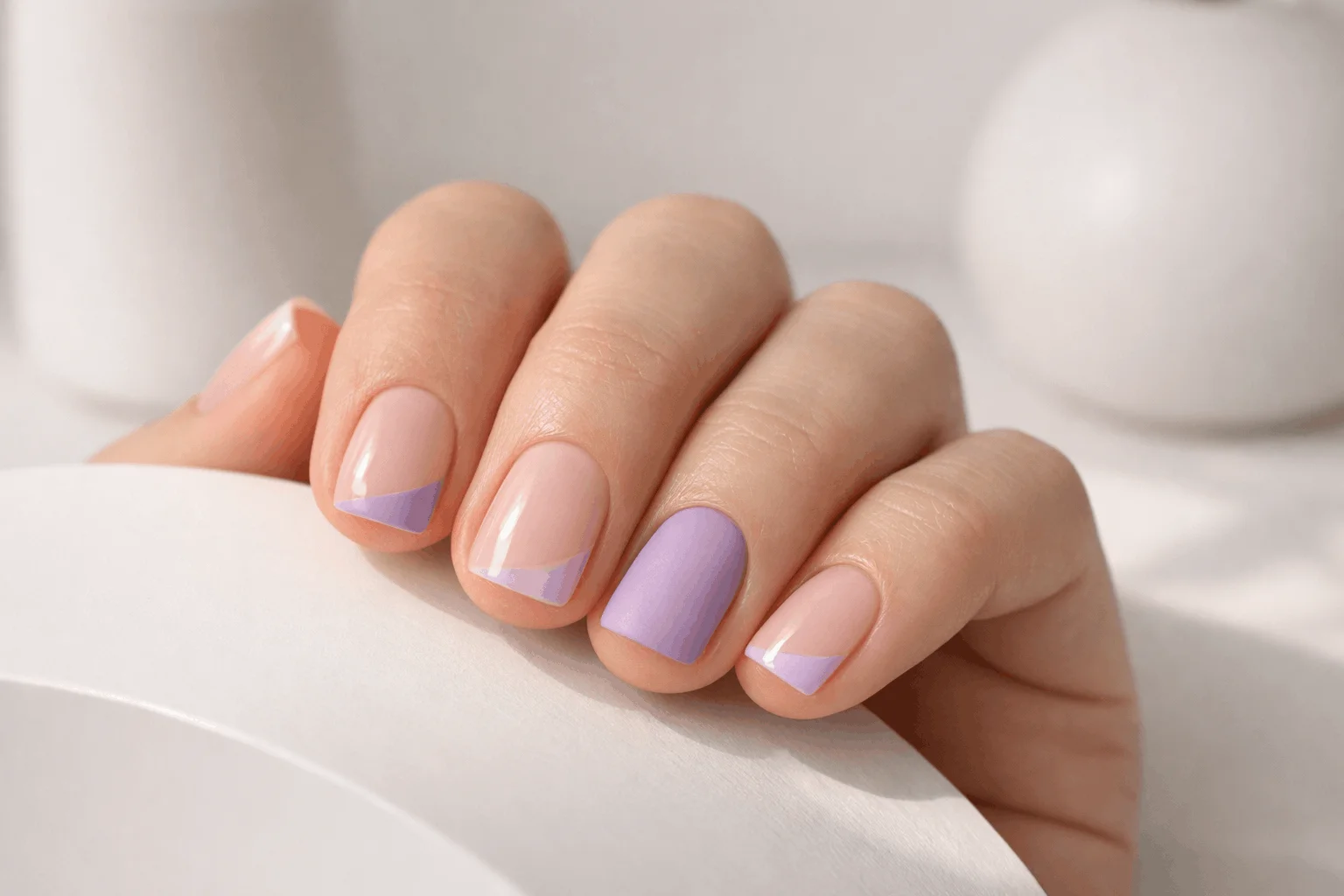 12 Purple Fall Nails Ideas You’ll Want to Copy 5 Lavender and nude minimal purple fall nails design