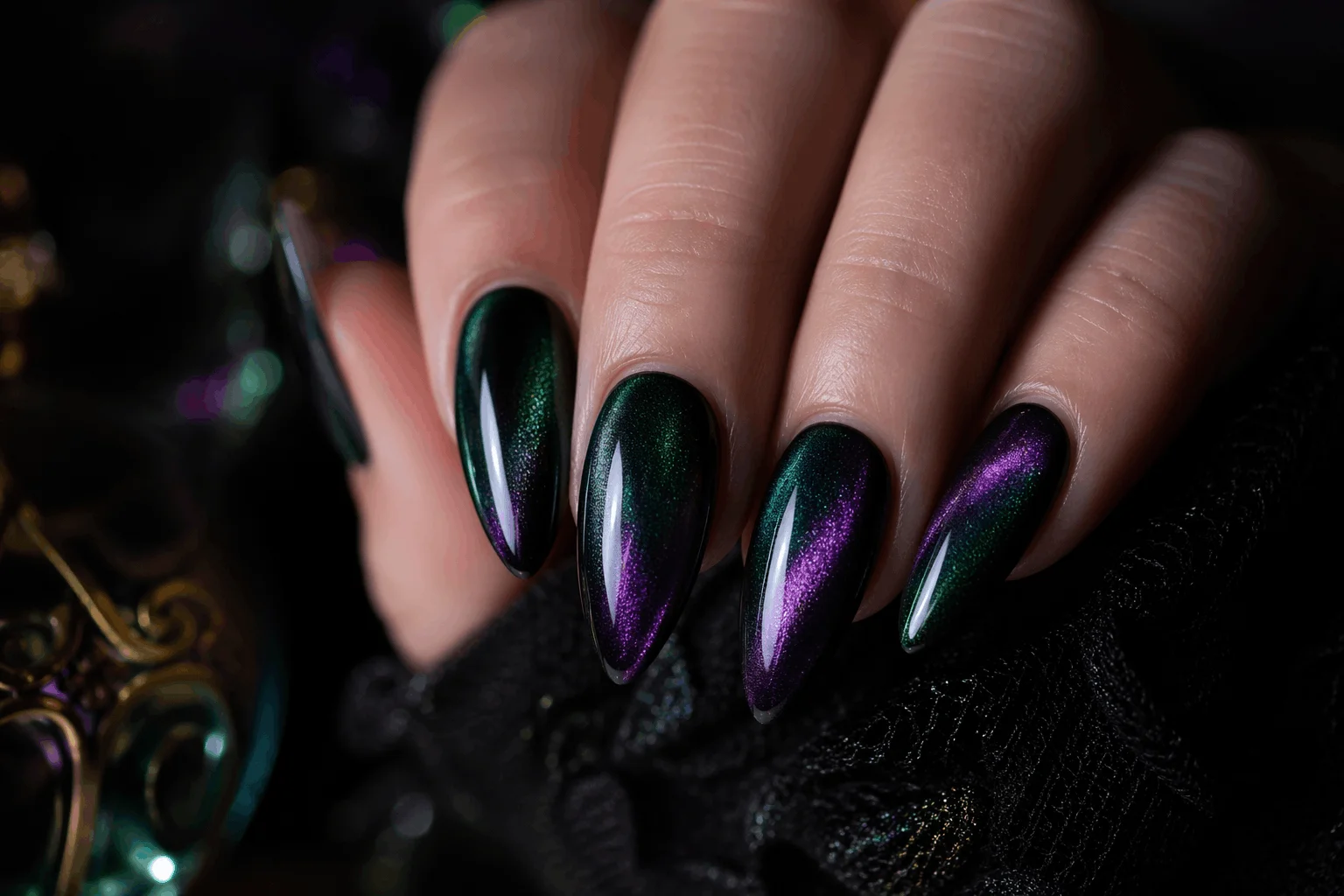 12 Witchy Nails That Feel Pure Dark Magic 10 Magnetic witchcore nails with glowing velvet effect