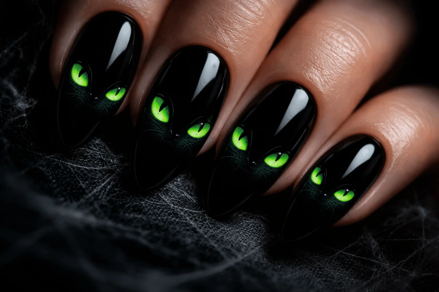12 Halloween Cat Nails for a Spooky Chic Look 9 Matte and glossy black halloween cat nails contrast design