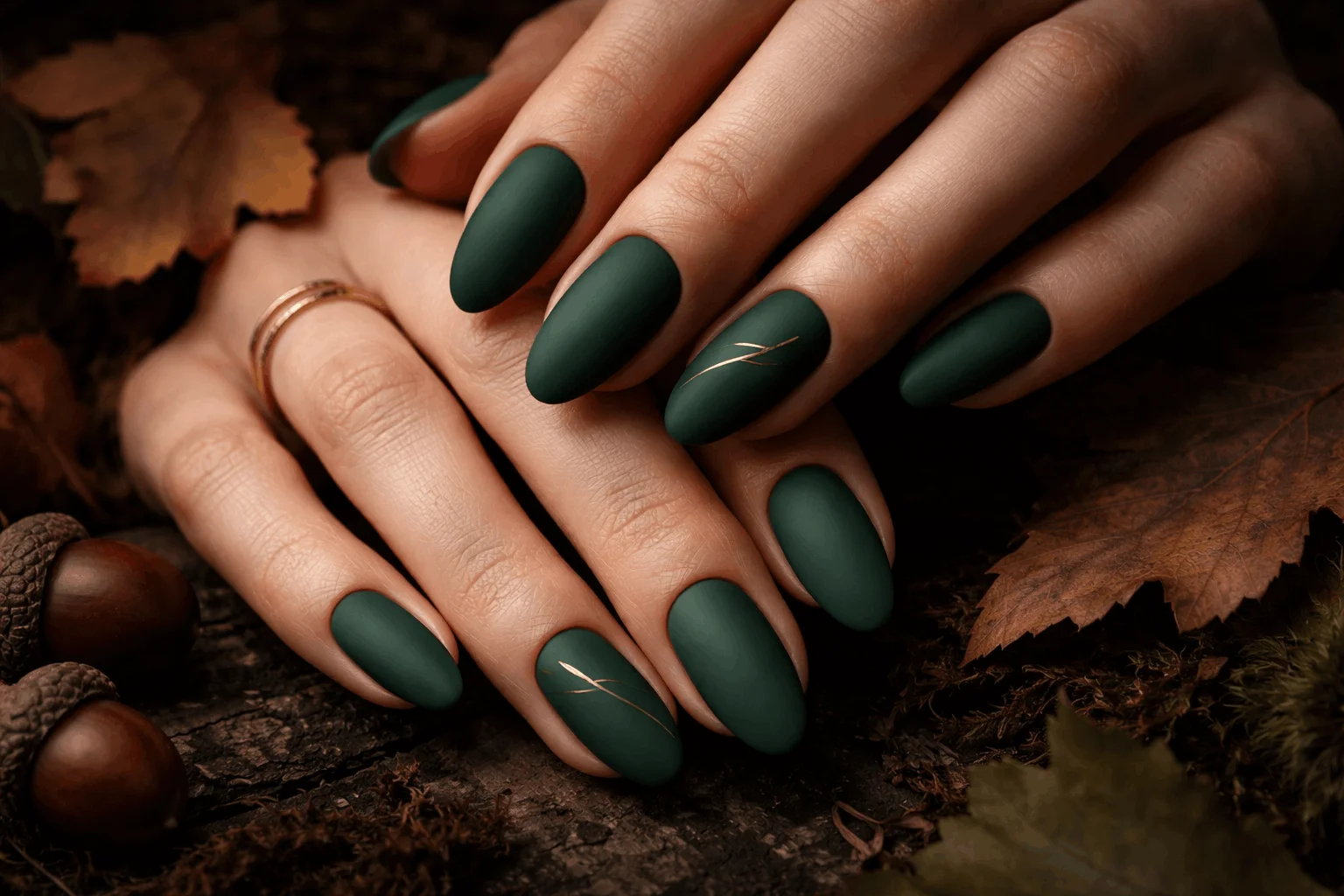 11 Cute Nails for Fall You Can Copy Right Now 8 Matte forest green cute nails for fall aesthetic look
