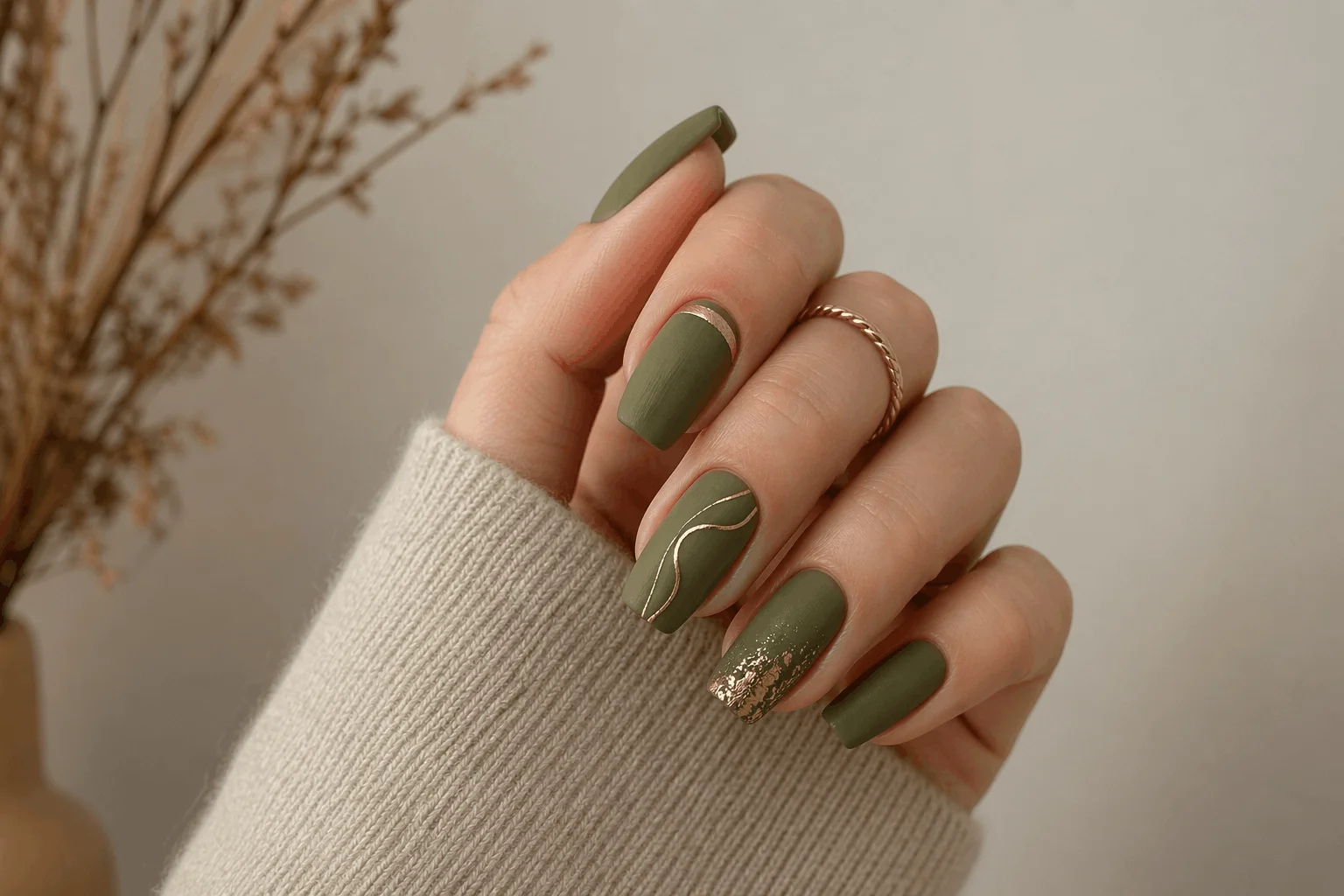 10 September Acrylic Nails That Look Stunning 7 Matte olive green September acrylic nails