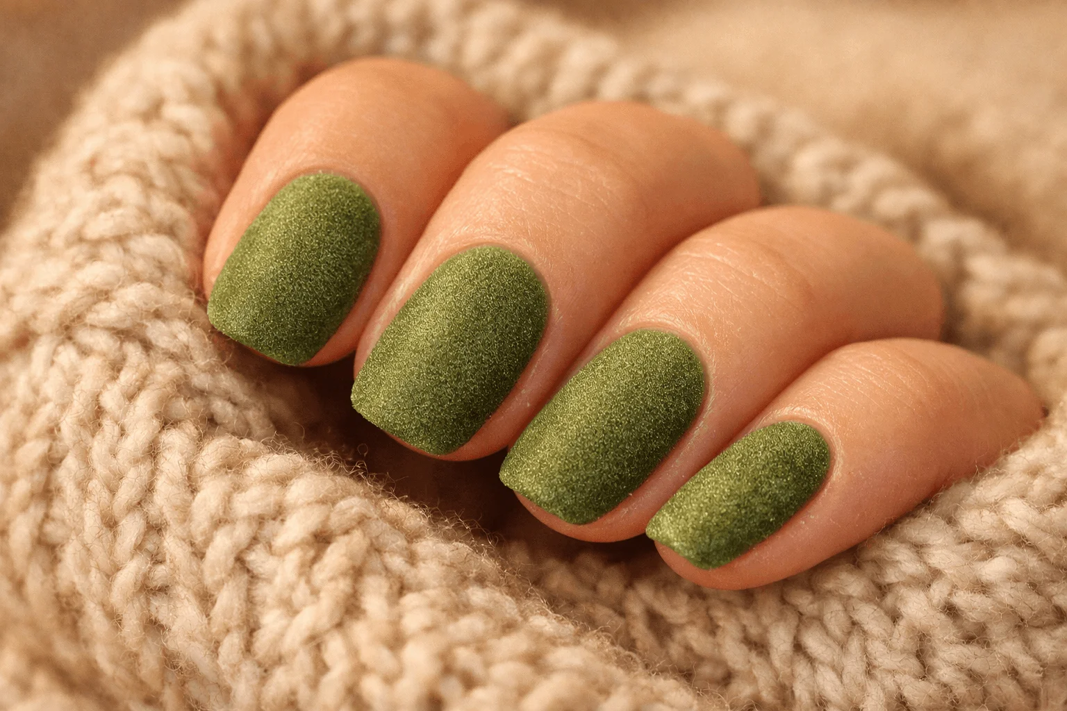 11 Olive Green Fall Nails You’ll Want Now 3 Matte olive green fall nails soft velvet texture look