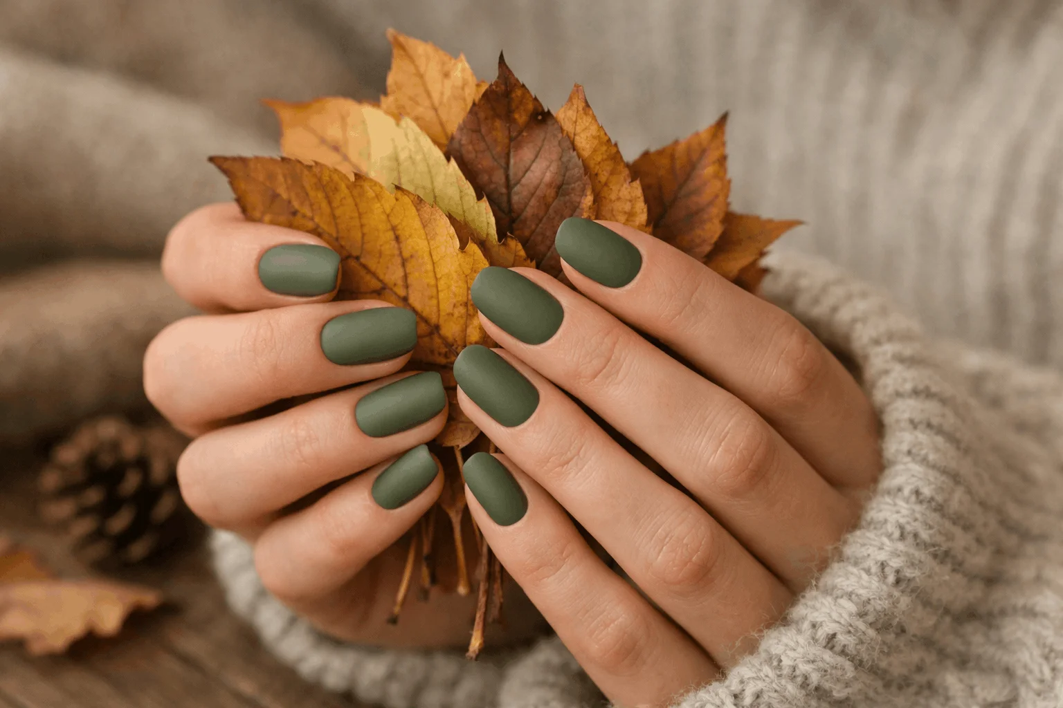 10 Simple Fall Nails Perfect for Everyday Chic 6 Matte olive green minimalist fall nails