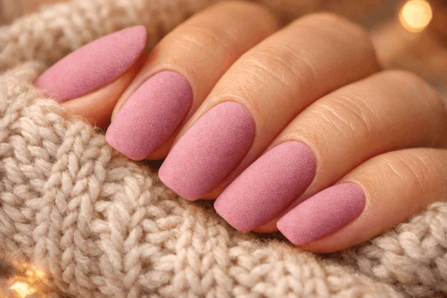 11 Pink Autumn Nails That Are Soft & Stunning 8 Matte pink fall nails with cozy sweater vibe